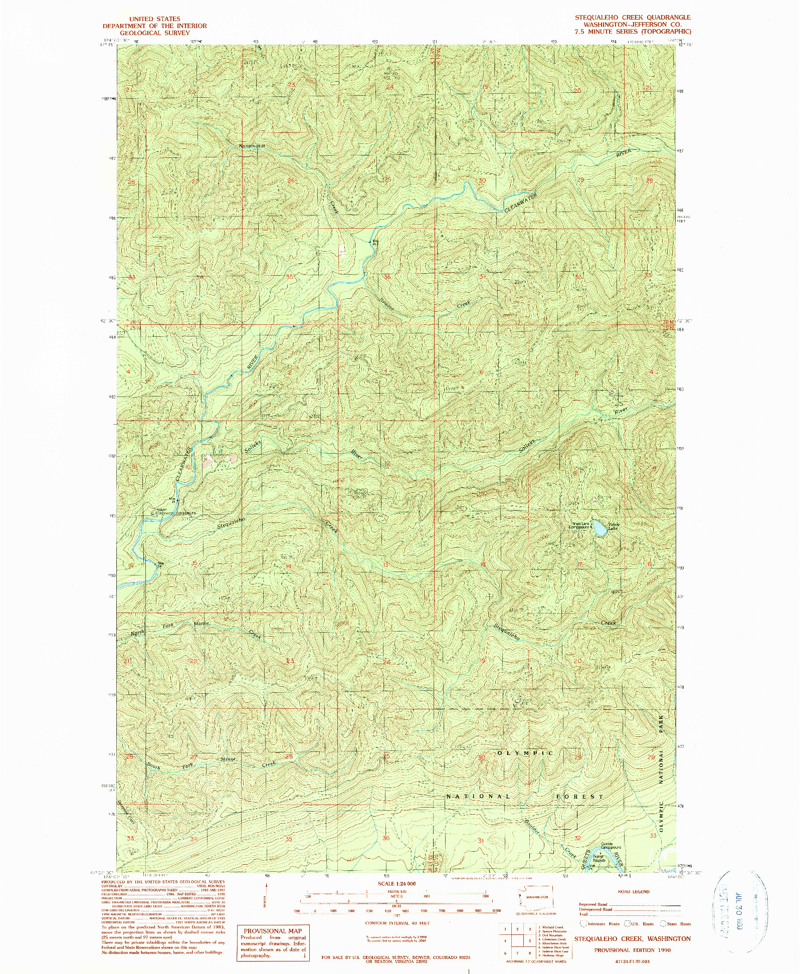 USGS 1:24000-SCALE QUADRANGLE FOR STEQUALEHO CREEK, WA 1990