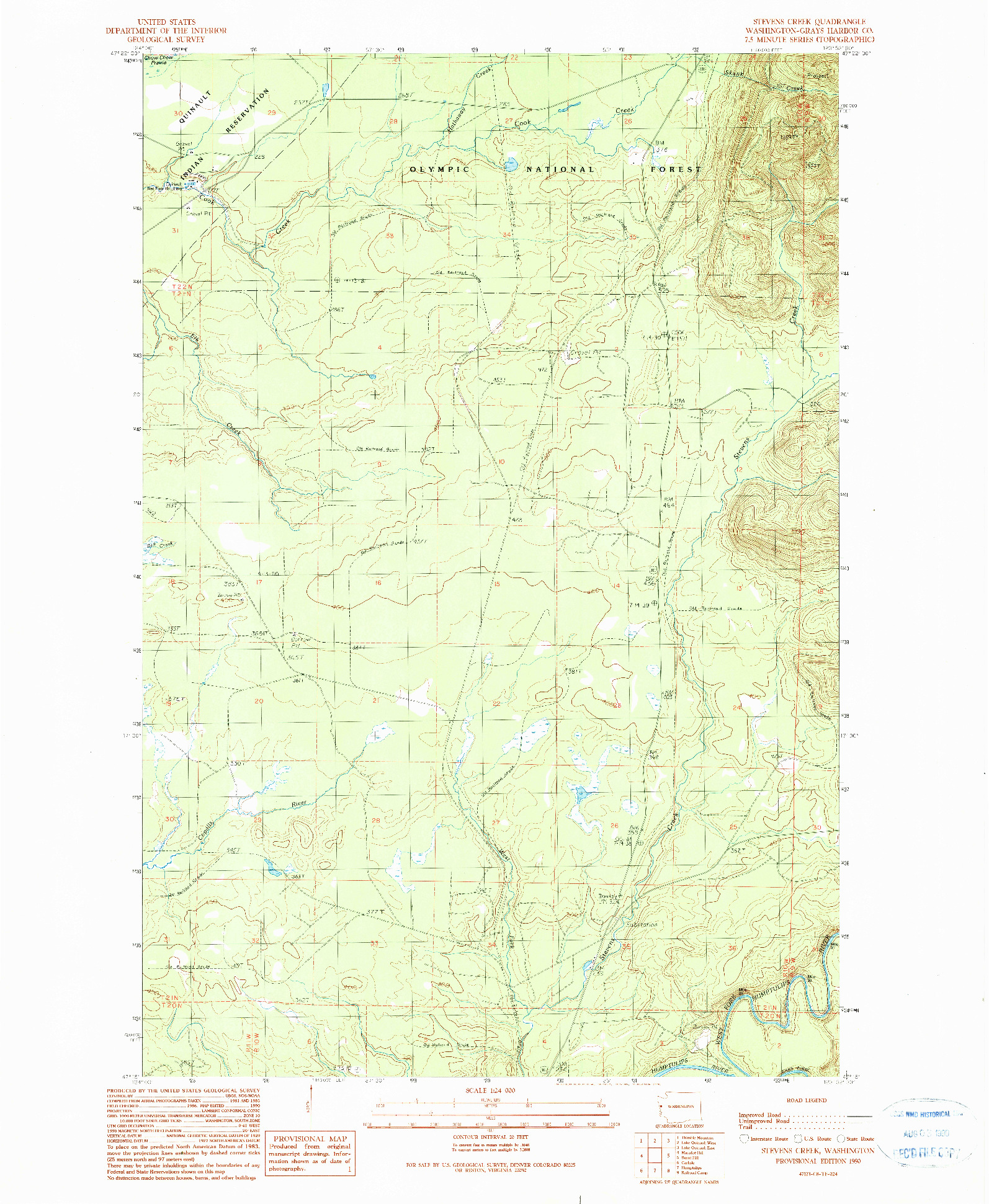 USGS 1:24000-SCALE QUADRANGLE FOR STEVENS CREEK, WA 1990