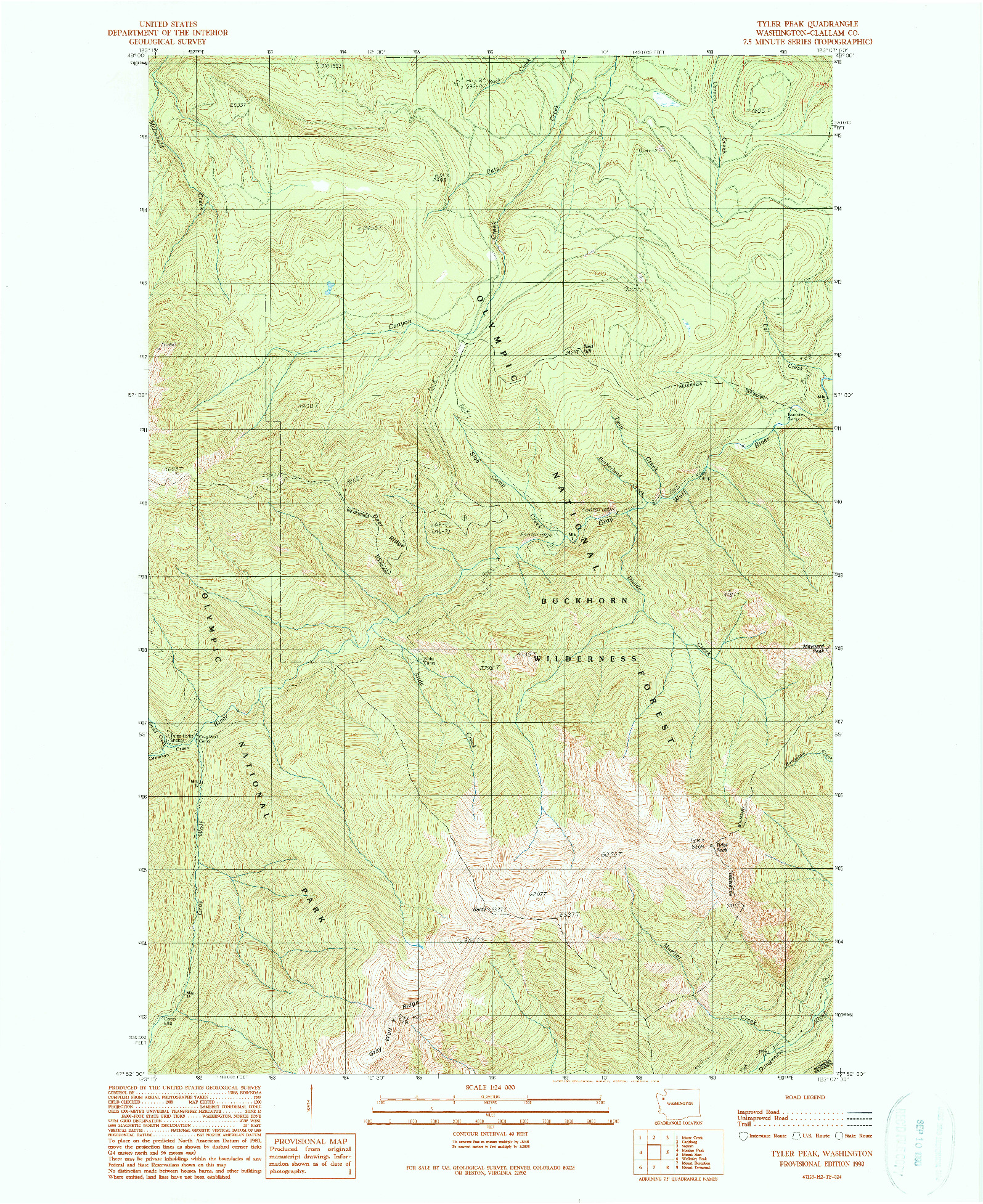 USGS 1:24000-SCALE QUADRANGLE FOR TYLER PEAK, WA 1990