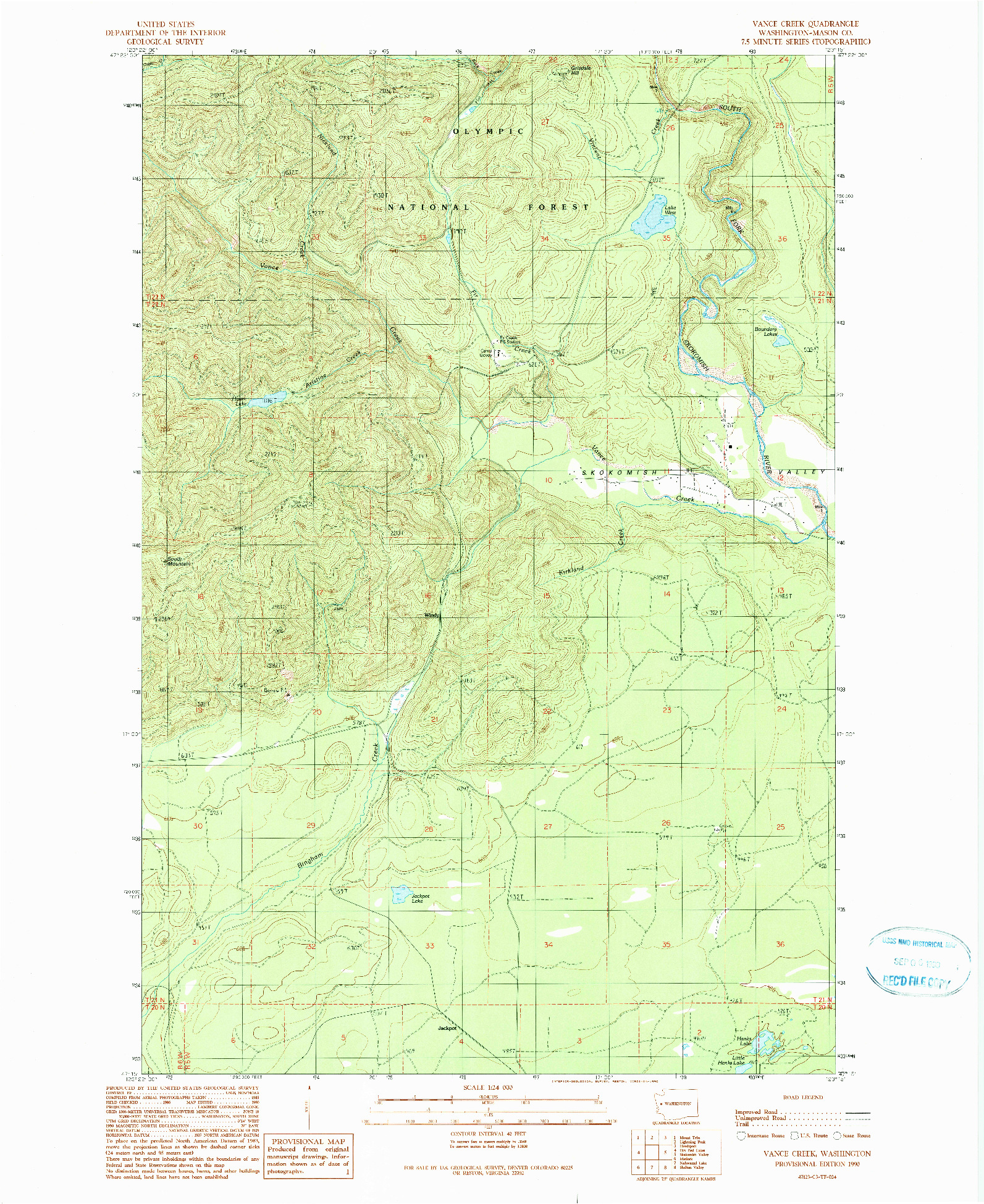 USGS 1:24000-SCALE QUADRANGLE FOR VANCE CREEK, WA 1990