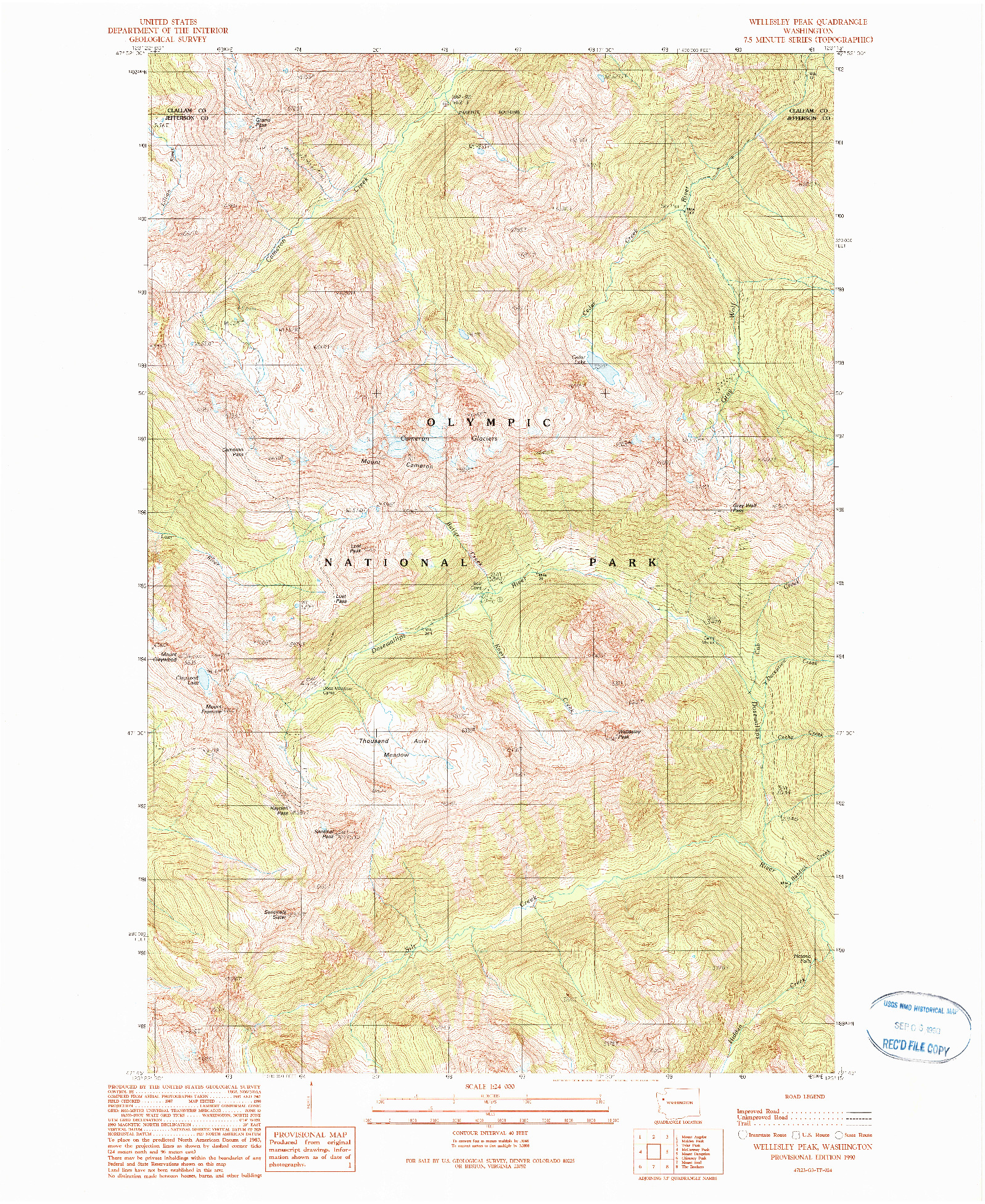 USGS 1:24000-SCALE QUADRANGLE FOR WELLESLEY PEAK, WA 1990