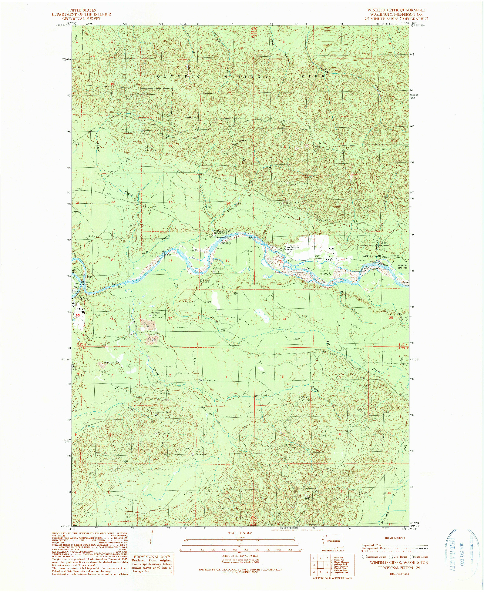 USGS 1:24000-SCALE QUADRANGLE FOR WINFIELD CREEK, WA 1990