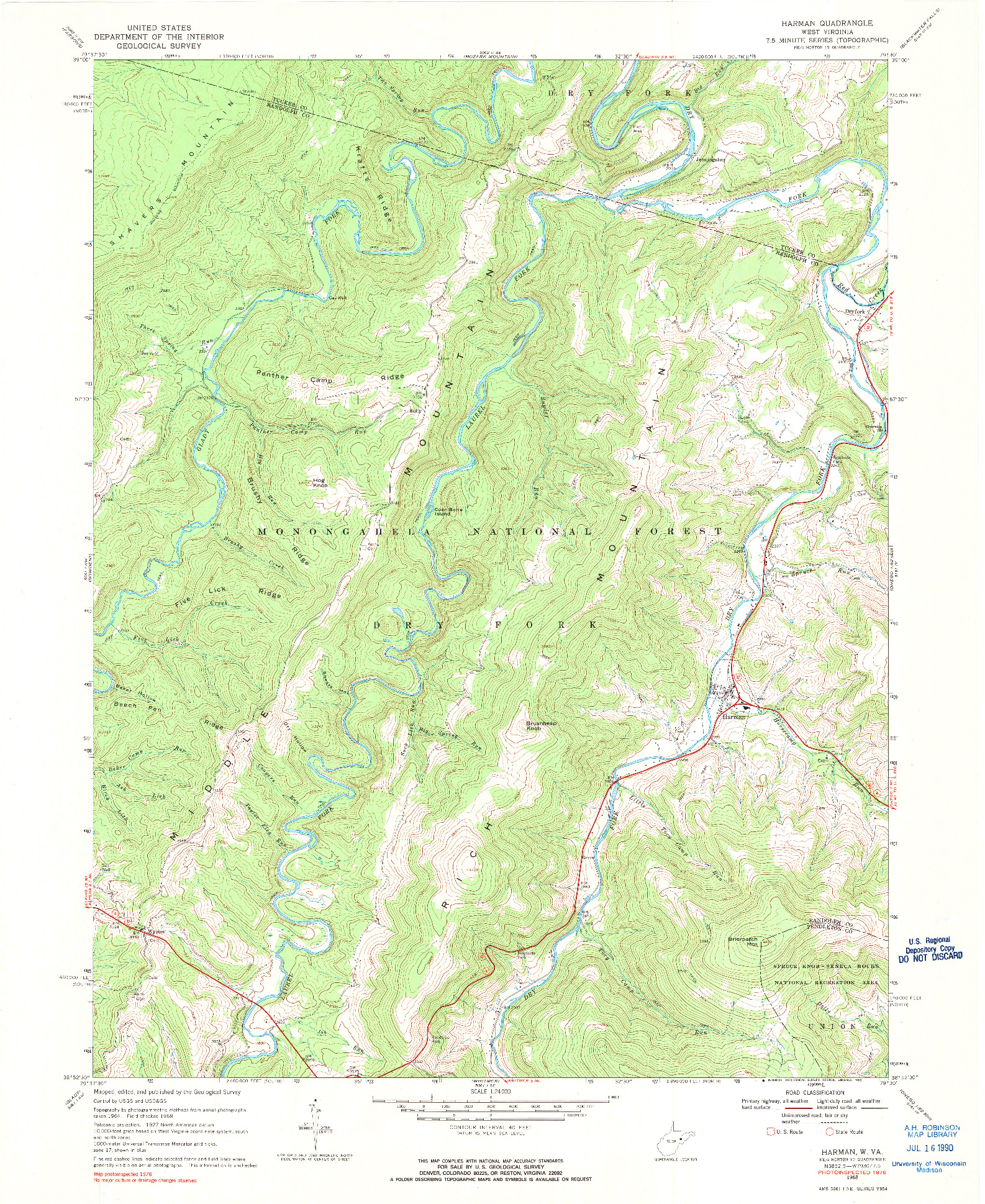 USGS 1:24000-SCALE QUADRANGLE FOR HARMAN, WV 1968