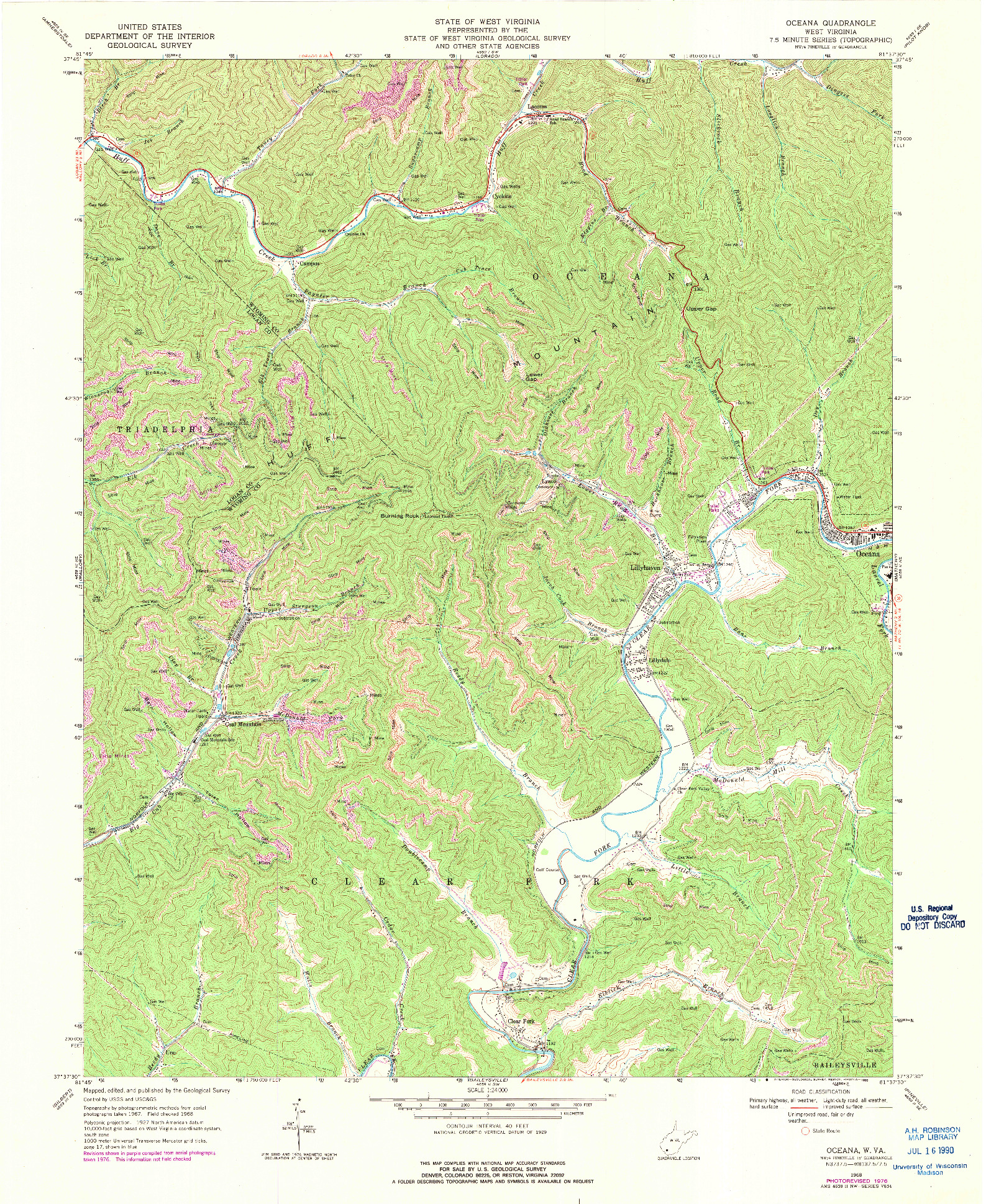 USGS 1:24000-SCALE QUADRANGLE FOR OCEANA, WV 1968