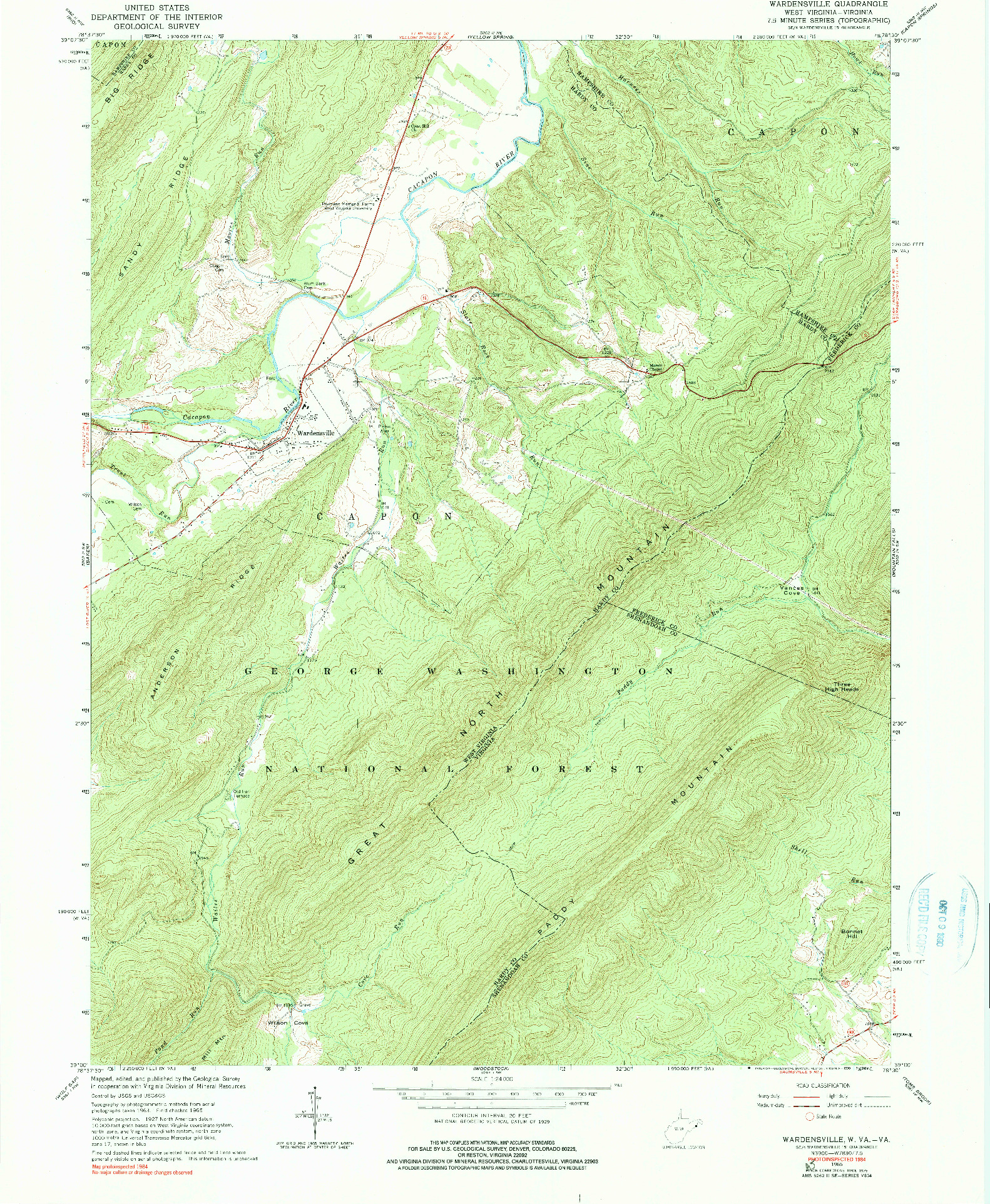 USGS 1:24000-SCALE QUADRANGLE FOR WARDENSVILLE, WV 1965