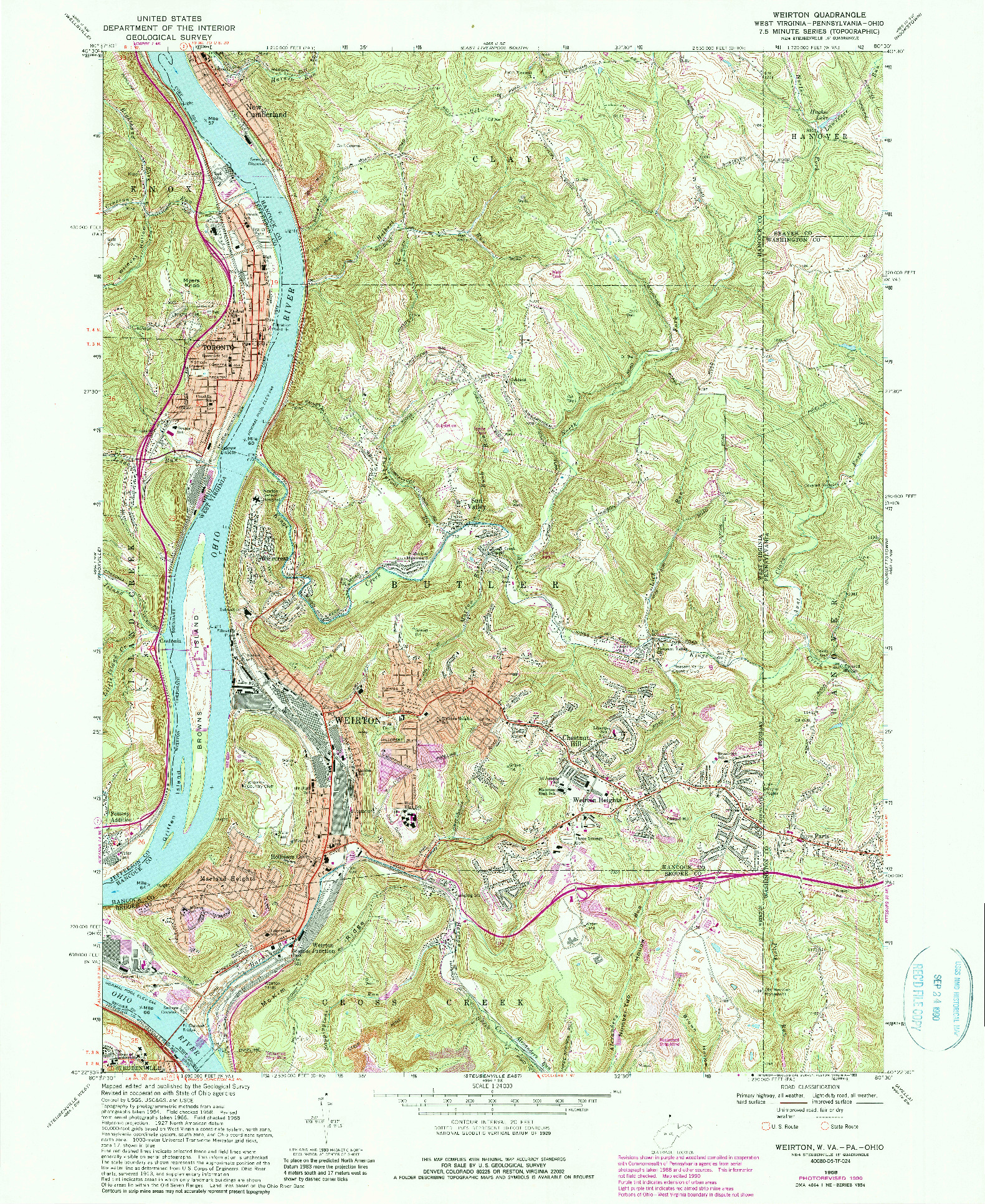 USGS 1:24000-SCALE QUADRANGLE FOR WEIRTON, WV 1968