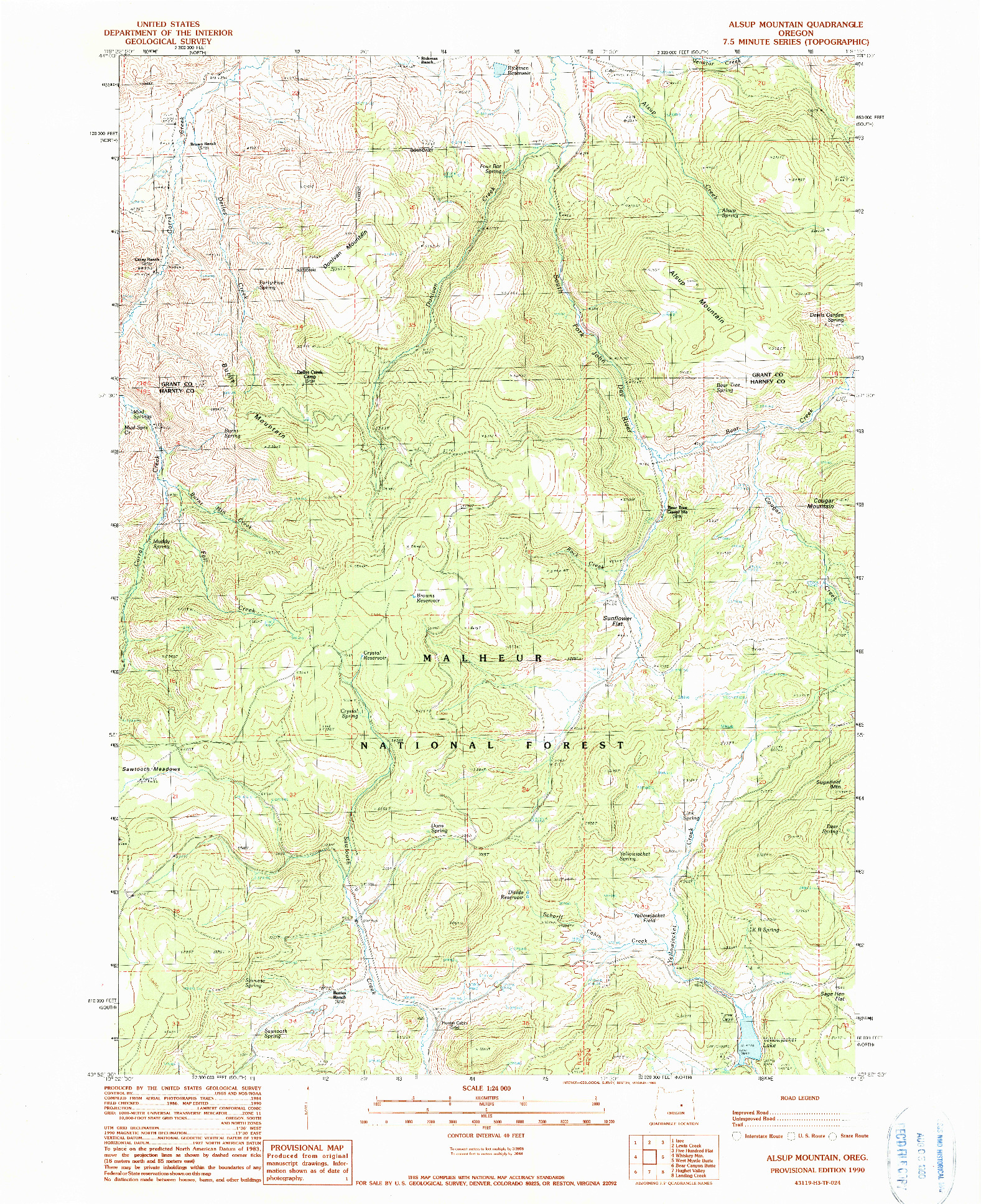 USGS 1:24000-SCALE QUADRANGLE FOR ALSUP MOUNTAIN, OR 1990