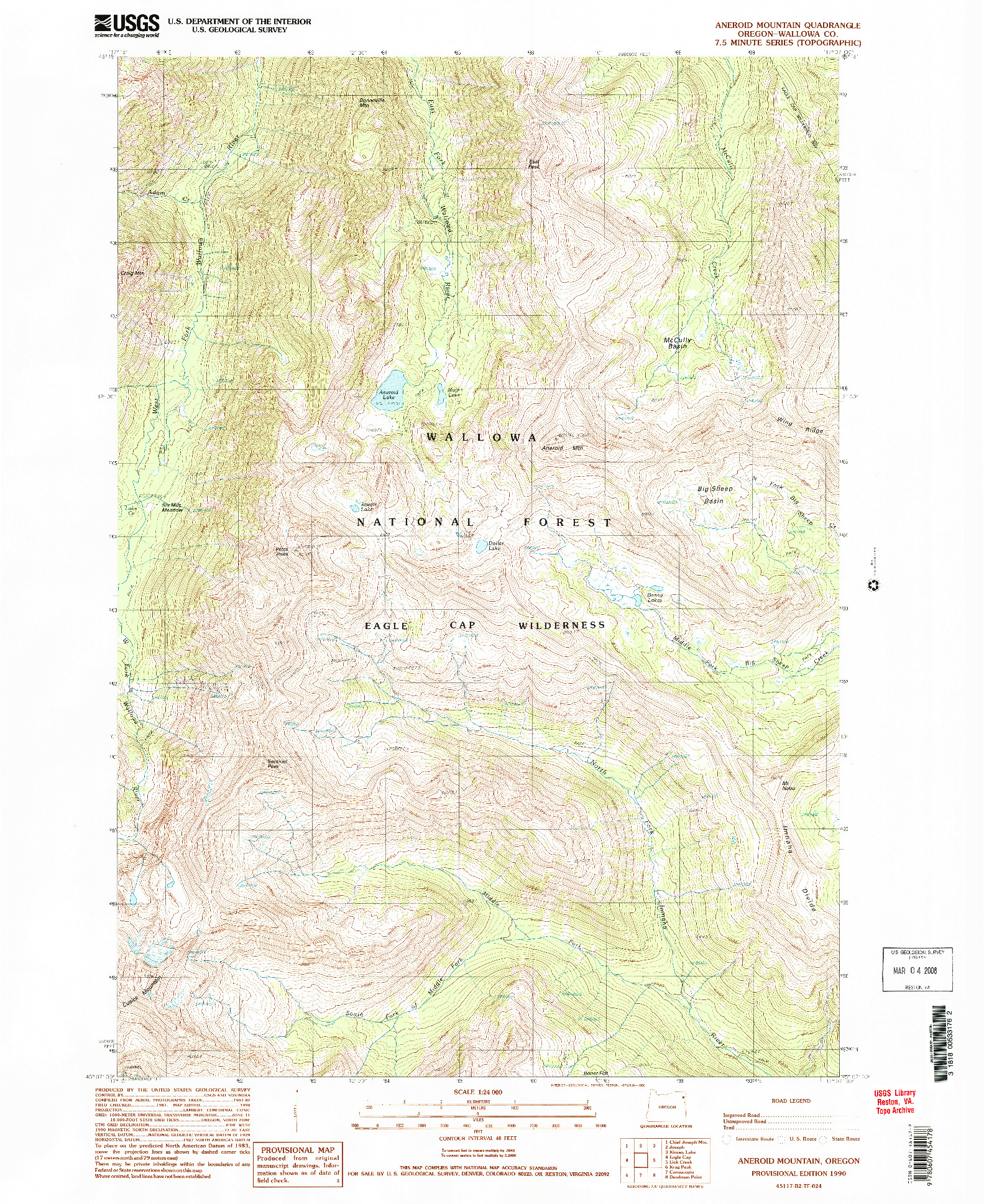 USGS 1:24000-SCALE QUADRANGLE FOR ANEROID MOUNTAIN, OR 1990