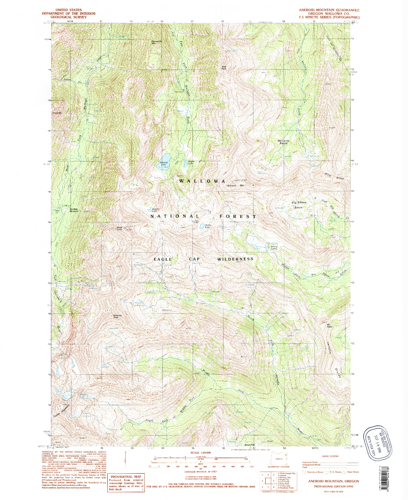 USGS 1:24000-SCALE QUADRANGLE FOR ANEROID MOUNTAIN, OR 1990