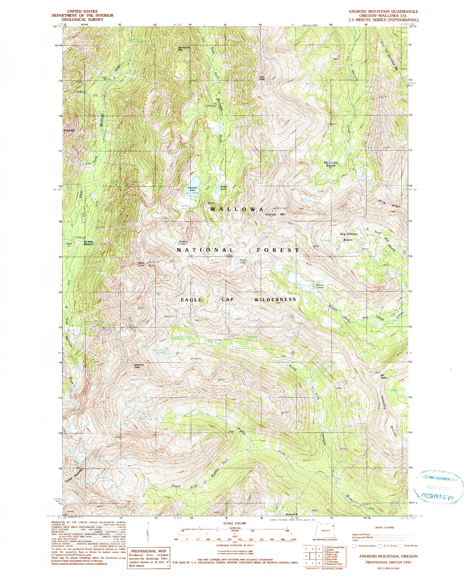 USGS 1:24000-SCALE QUADRANGLE FOR ANEROID MOUNTAIN, OR 1990