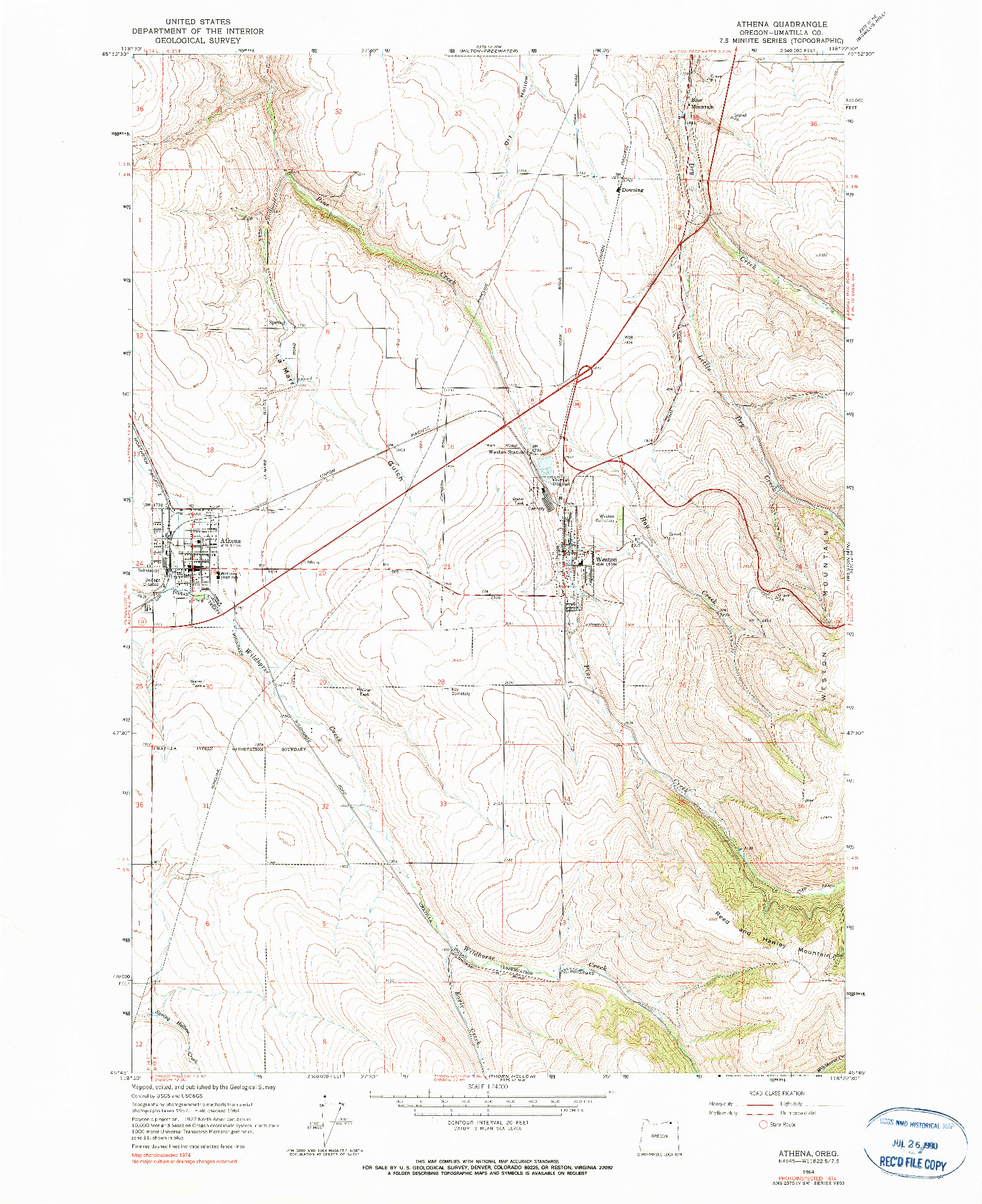 USGS 1:24000-SCALE QUADRANGLE FOR ATHENA, OR 1964