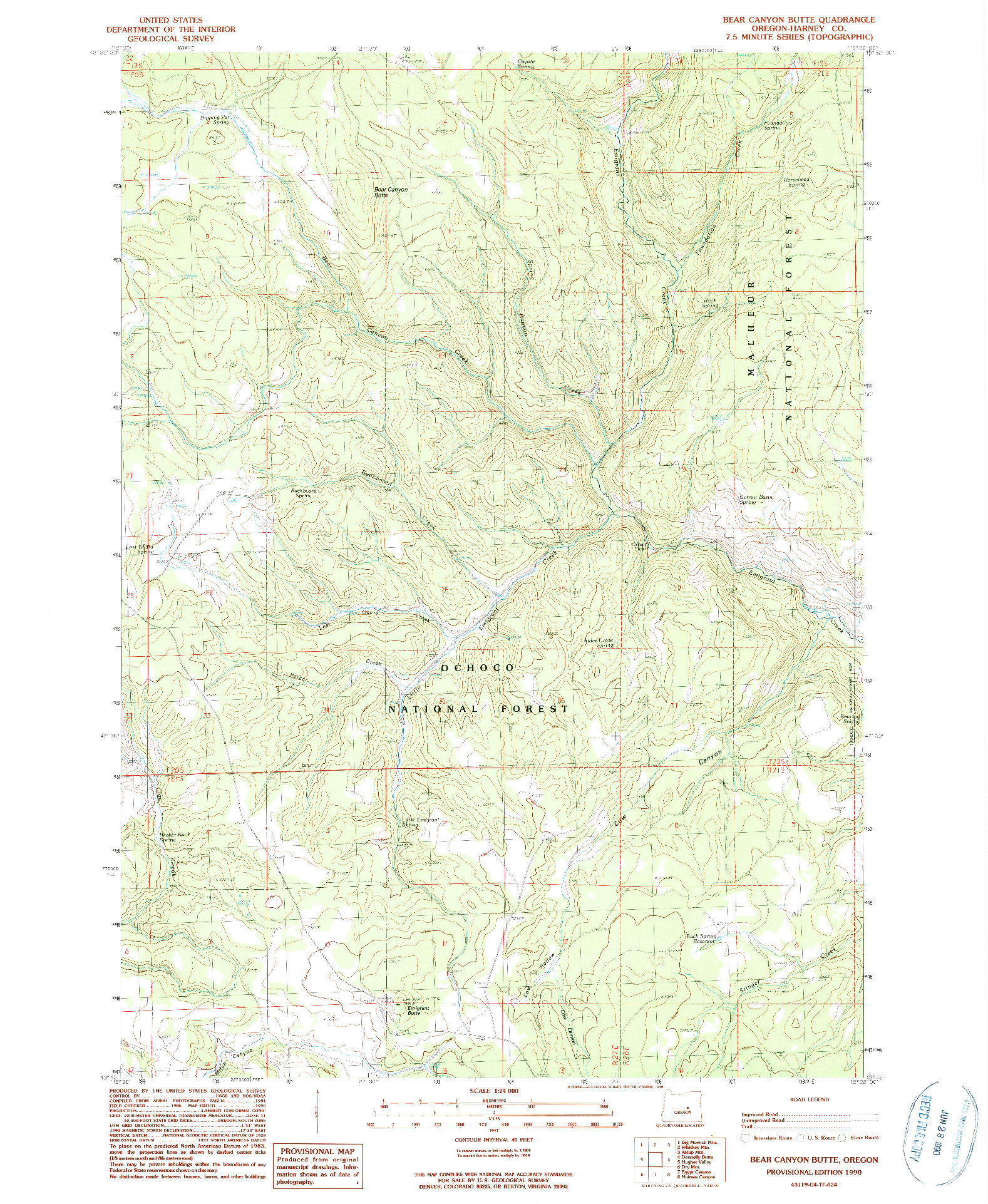 USGS 1:24000-SCALE QUADRANGLE FOR BEAR CANYON BUTTE, OR 1990