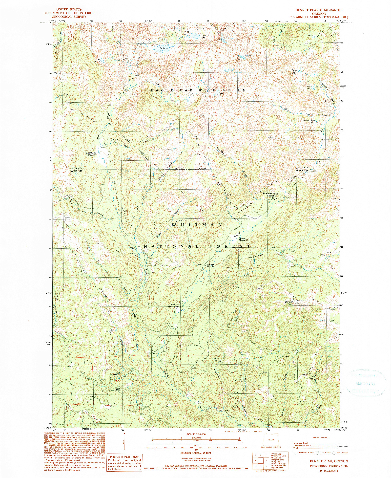 USGS 1:24000-SCALE QUADRANGLE FOR BENNET PEAK, OR 1990