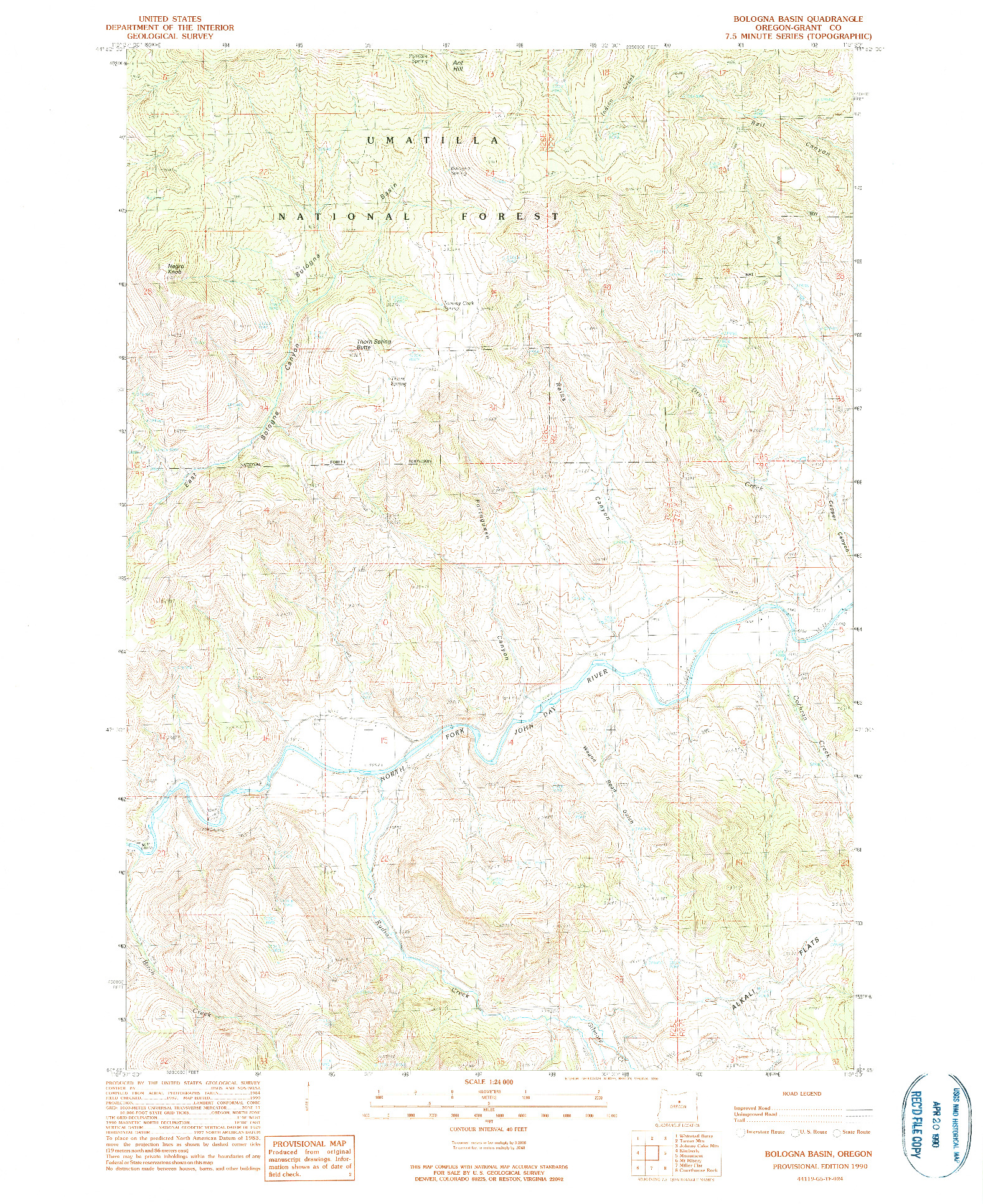 USGS 1:24000-SCALE QUADRANGLE FOR BOLOGNA BASIN, OR 1990