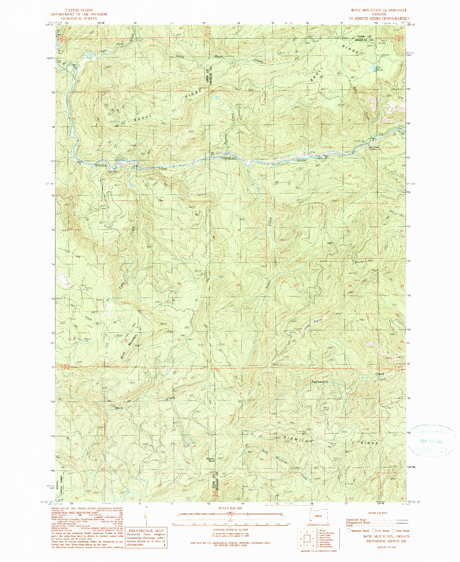 USGS 1:24000-SCALE QUADRANGLE FOR BONE MOUNTAIN, OR 1990