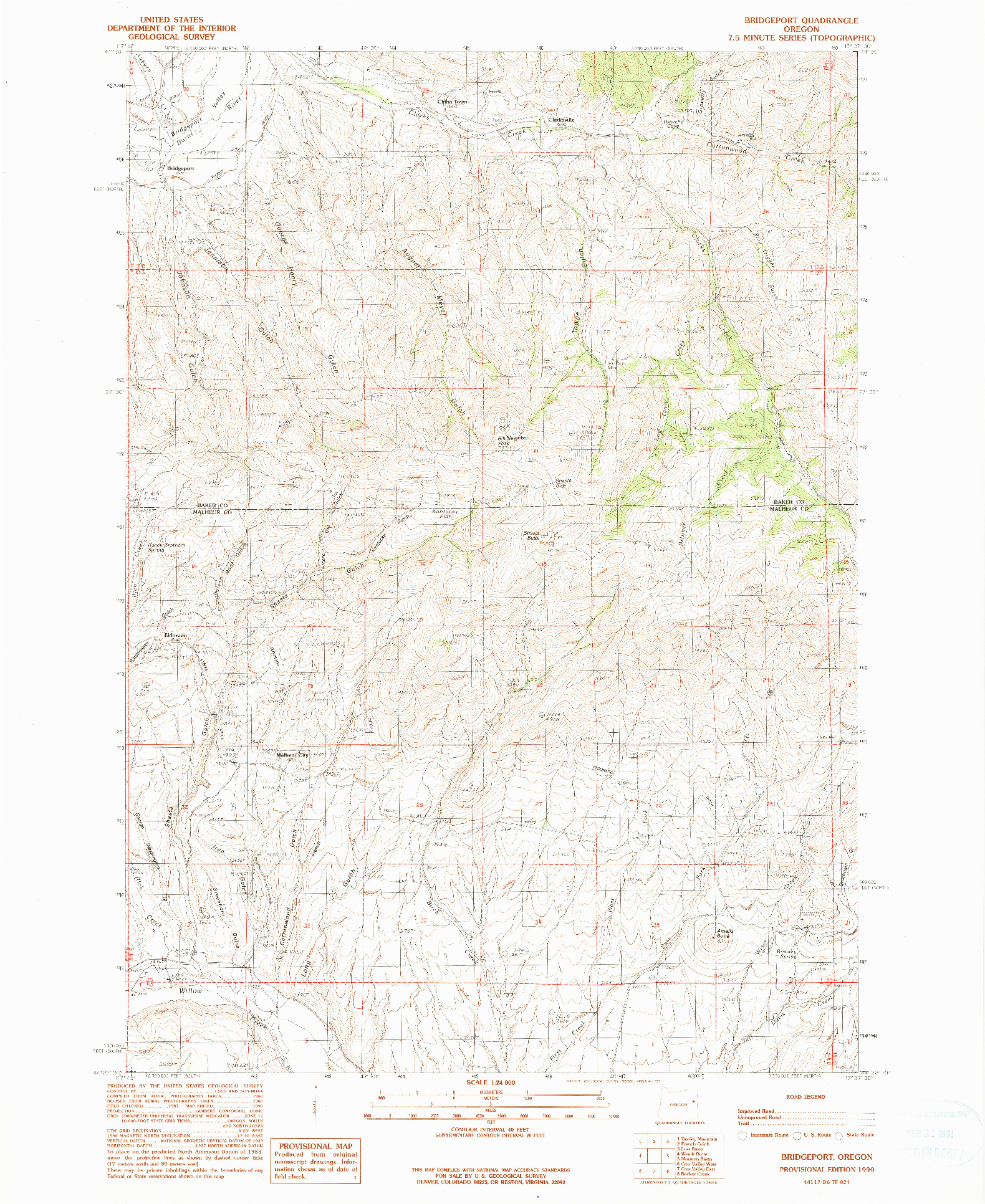 USGS 1:24000-SCALE QUADRANGLE FOR BRIDGEPORT, OR 1990