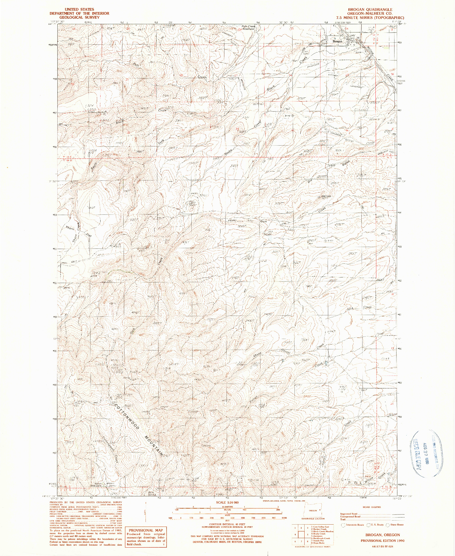 USGS 1:24000-SCALE QUADRANGLE FOR BROGAN, OR 1990