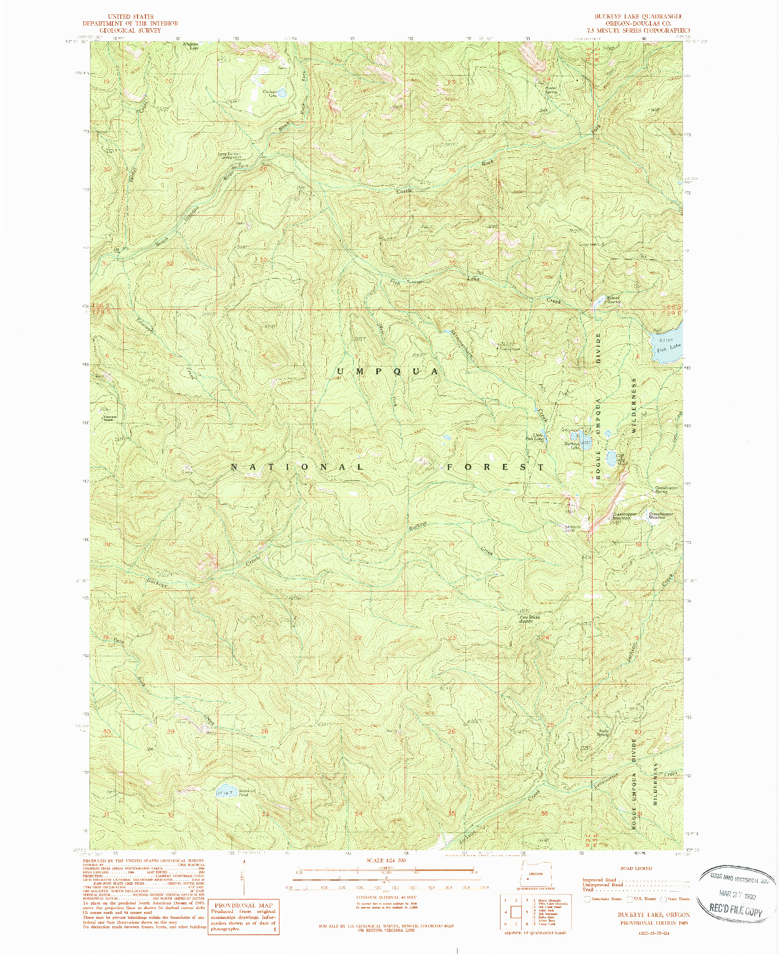 USGS 1:24000-SCALE QUADRANGLE FOR BUCKEYE LAKE, OR 1989