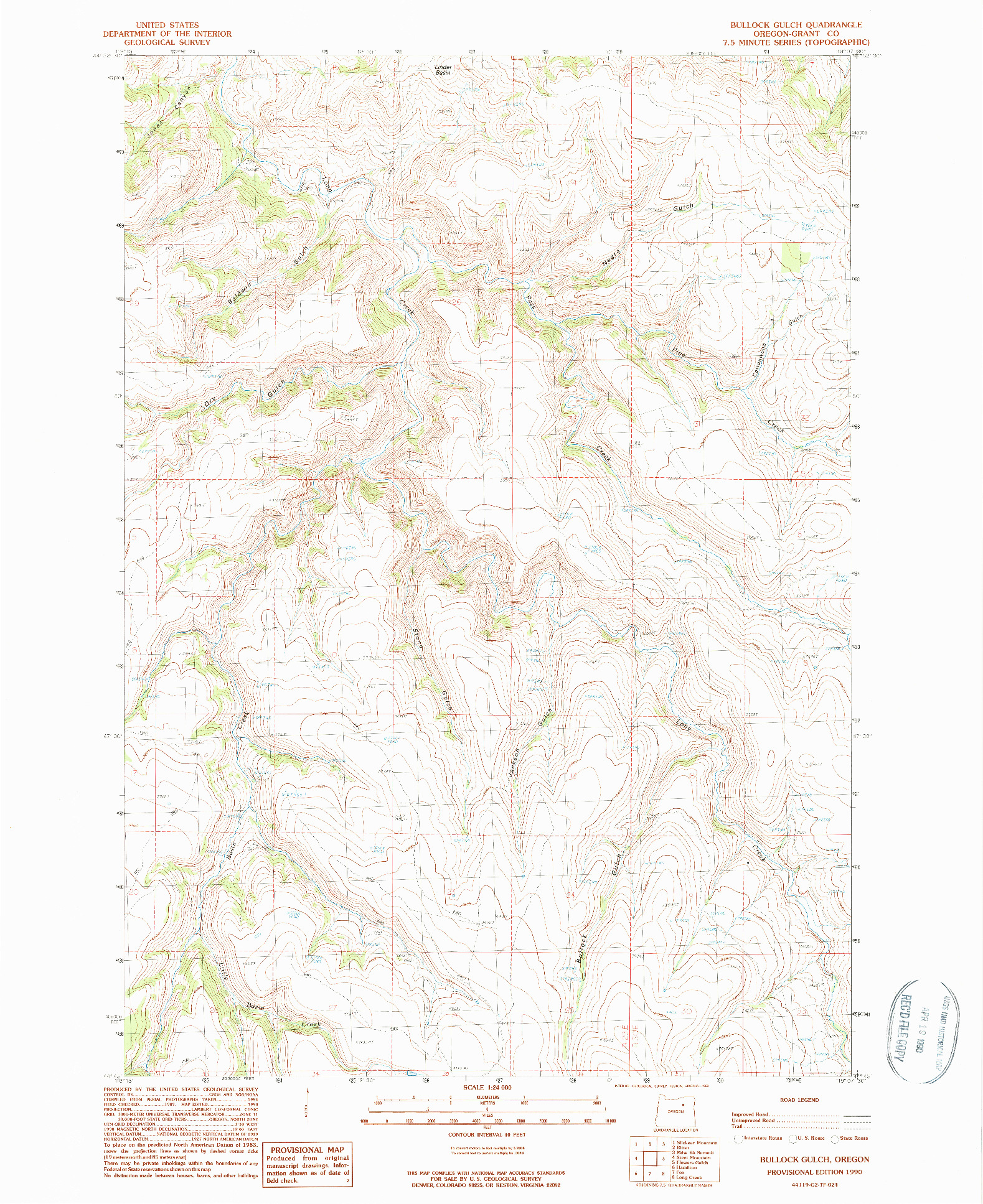 USGS 1:24000-SCALE QUADRANGLE FOR BULLOCK GULCH, OR 1990