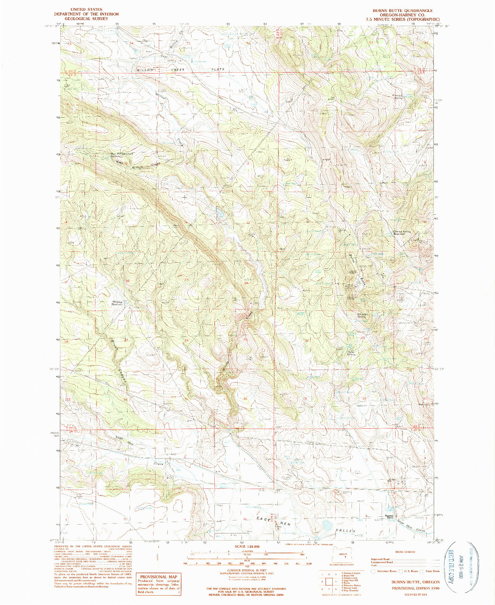 USGS 1:24000-SCALE QUADRANGLE FOR BURNS BUTTE, OR 1990