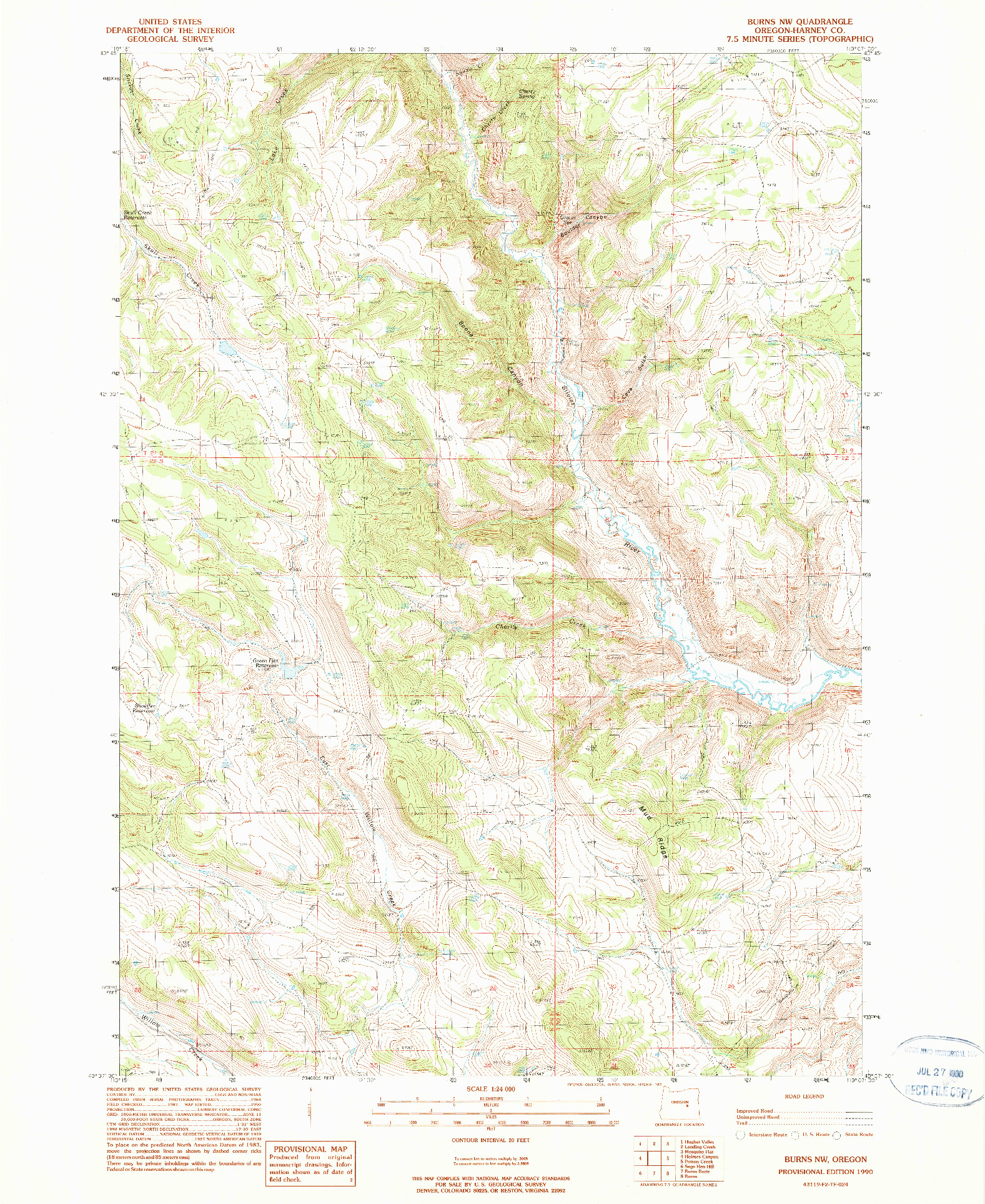USGS 1:24000-SCALE QUADRANGLE FOR BURNS NW, OR 1990