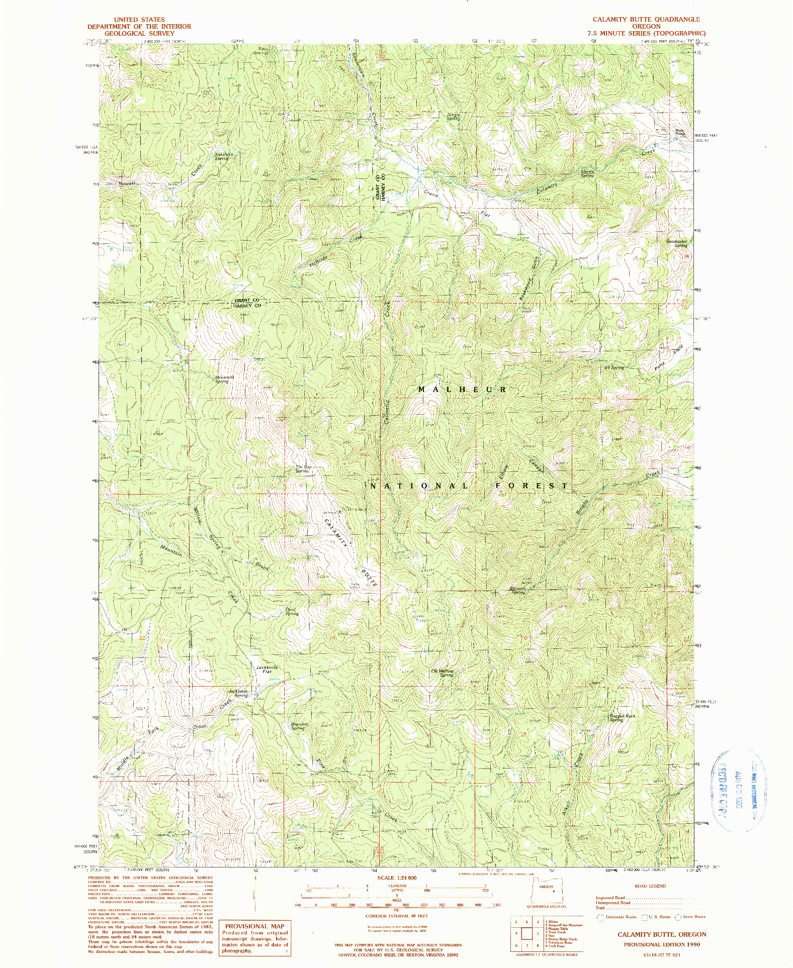 USGS 1:24000-SCALE QUADRANGLE FOR CALAMITY BUTTE, OR 1990