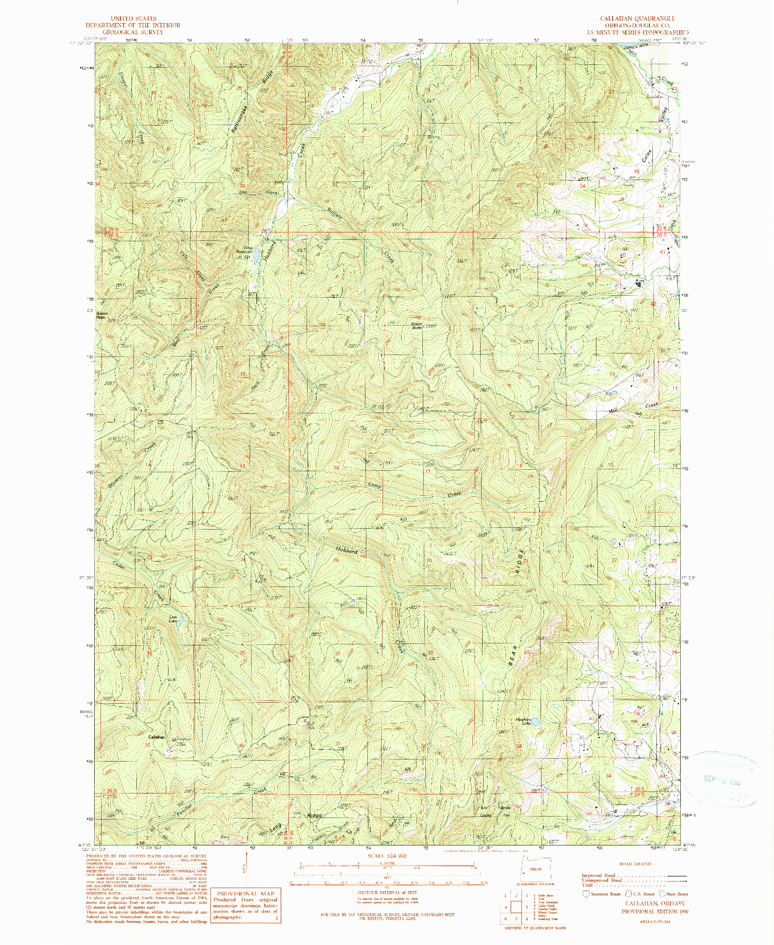 USGS 1:24000-SCALE QUADRANGLE FOR CALLAHAN, OR 1990