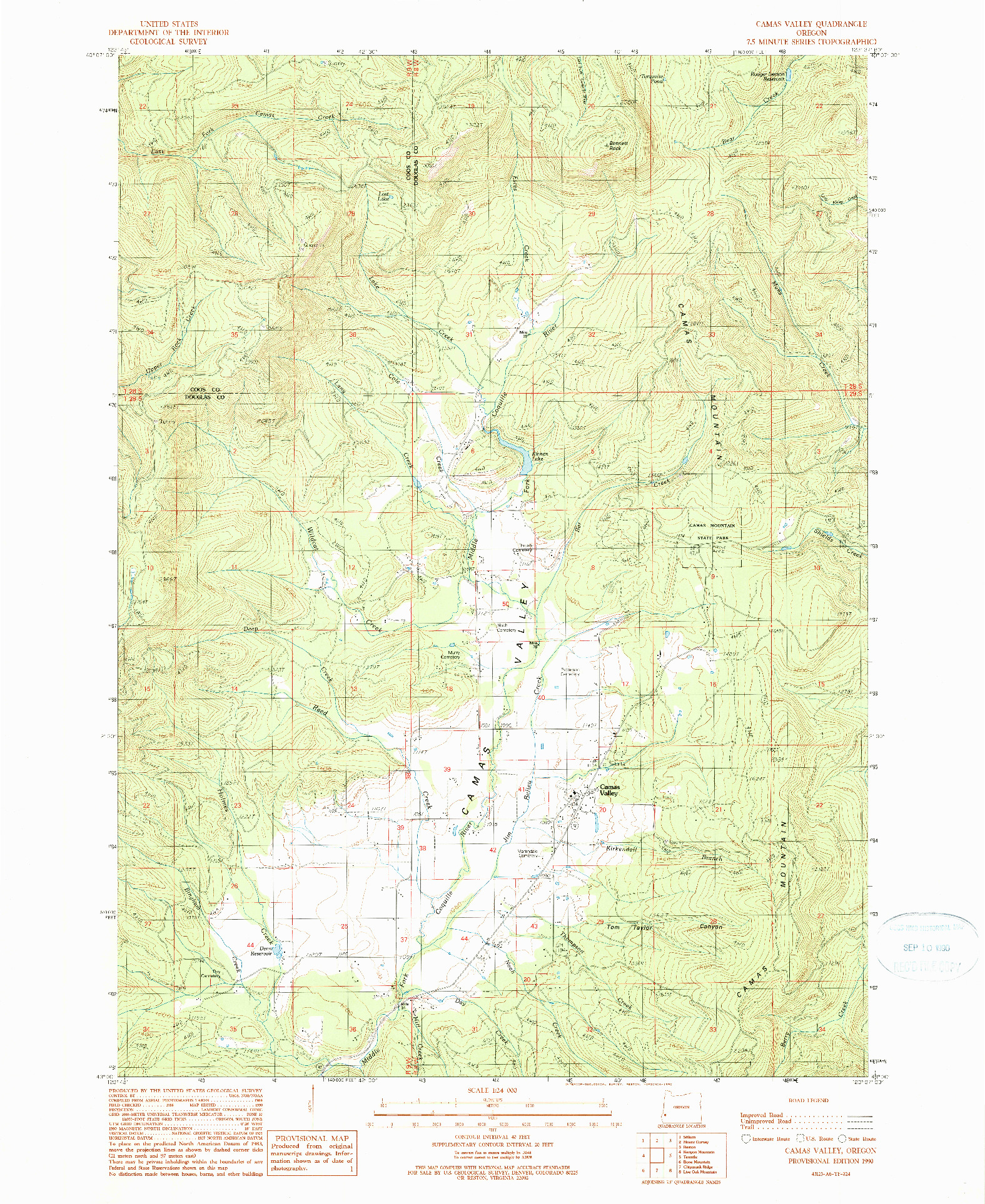 USGS 1:24000-SCALE QUADRANGLE FOR CAMAS VALLEY, OR 1990