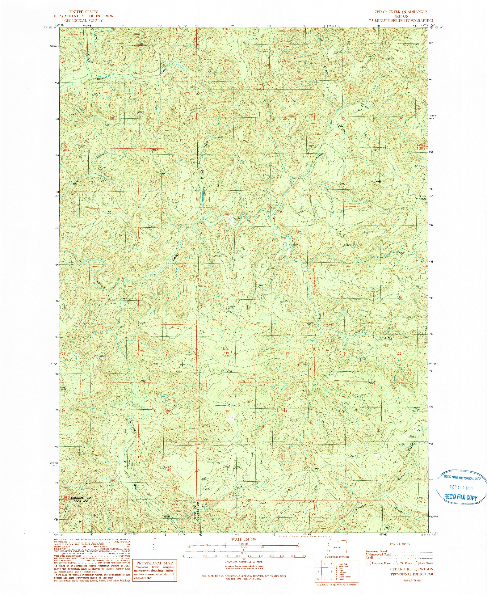 USGS 1:24000-SCALE QUADRANGLE FOR CEDAR CREEK, OR 1990
