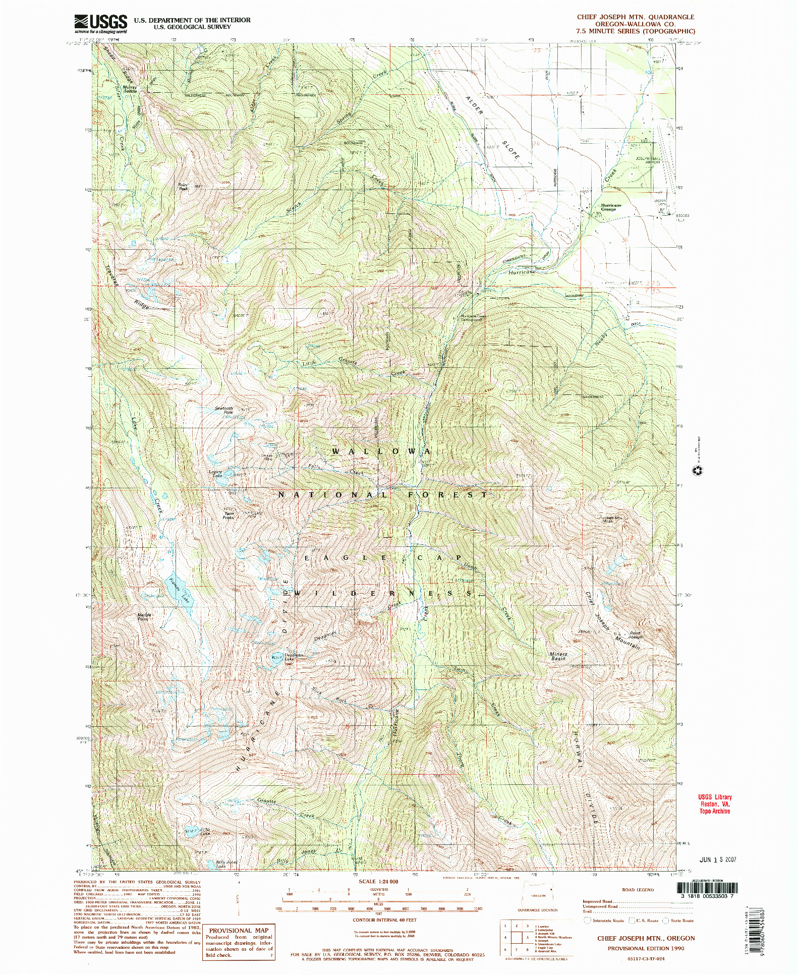 USGS 1:24000-SCALE QUADRANGLE FOR CHIEF JOSEPH MTN, OR 1990