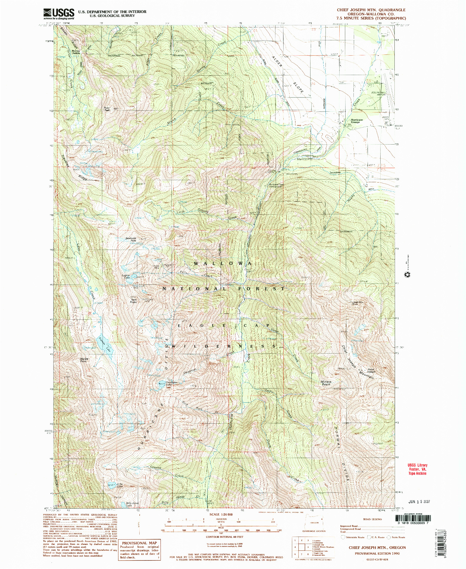 USGS 1:24000-SCALE QUADRANGLE FOR CHIEF JOSEPH MTN, OR 1990