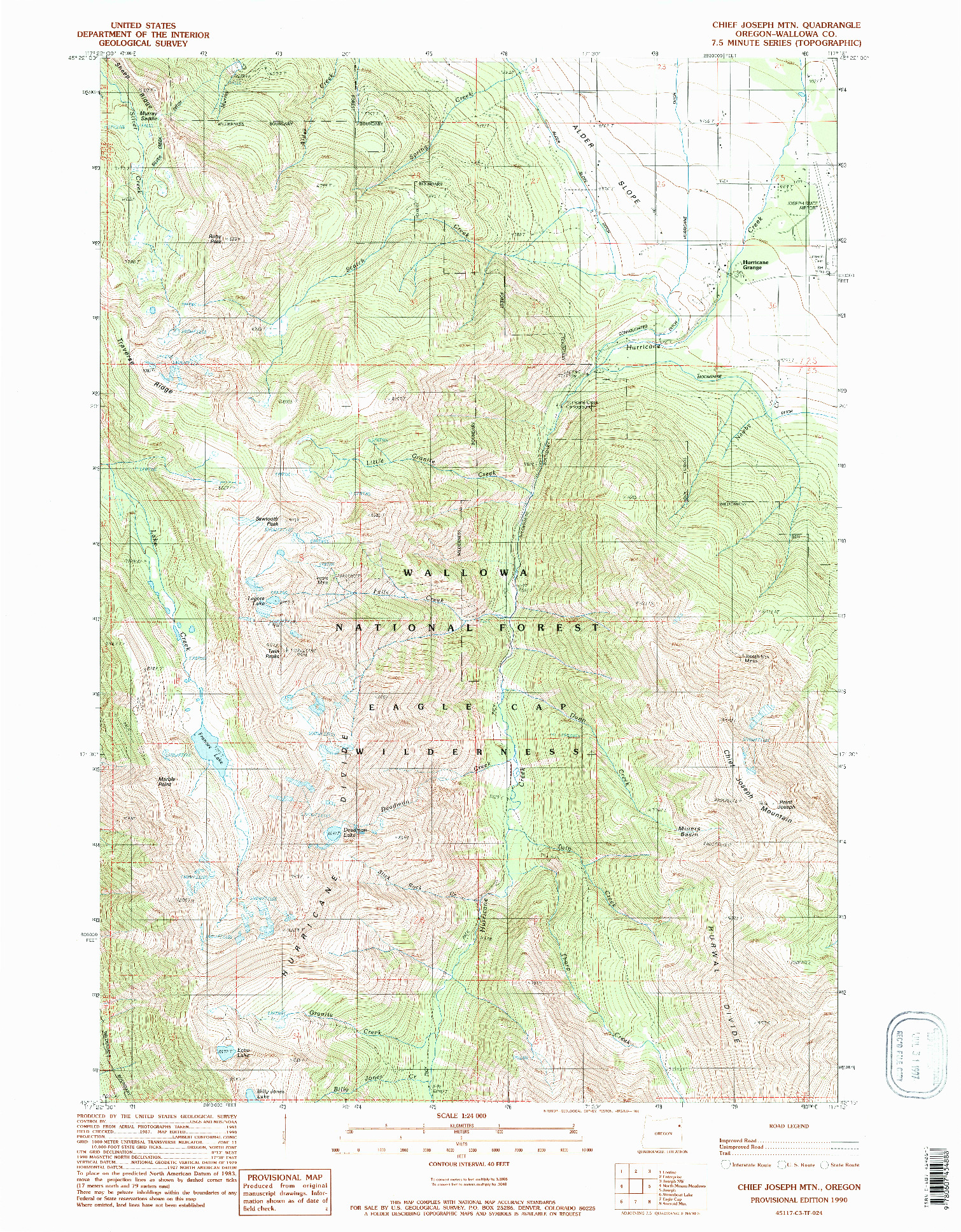 USGS 1:24000-SCALE QUADRANGLE FOR CHIEF JOSEPH MTN, OR 1990