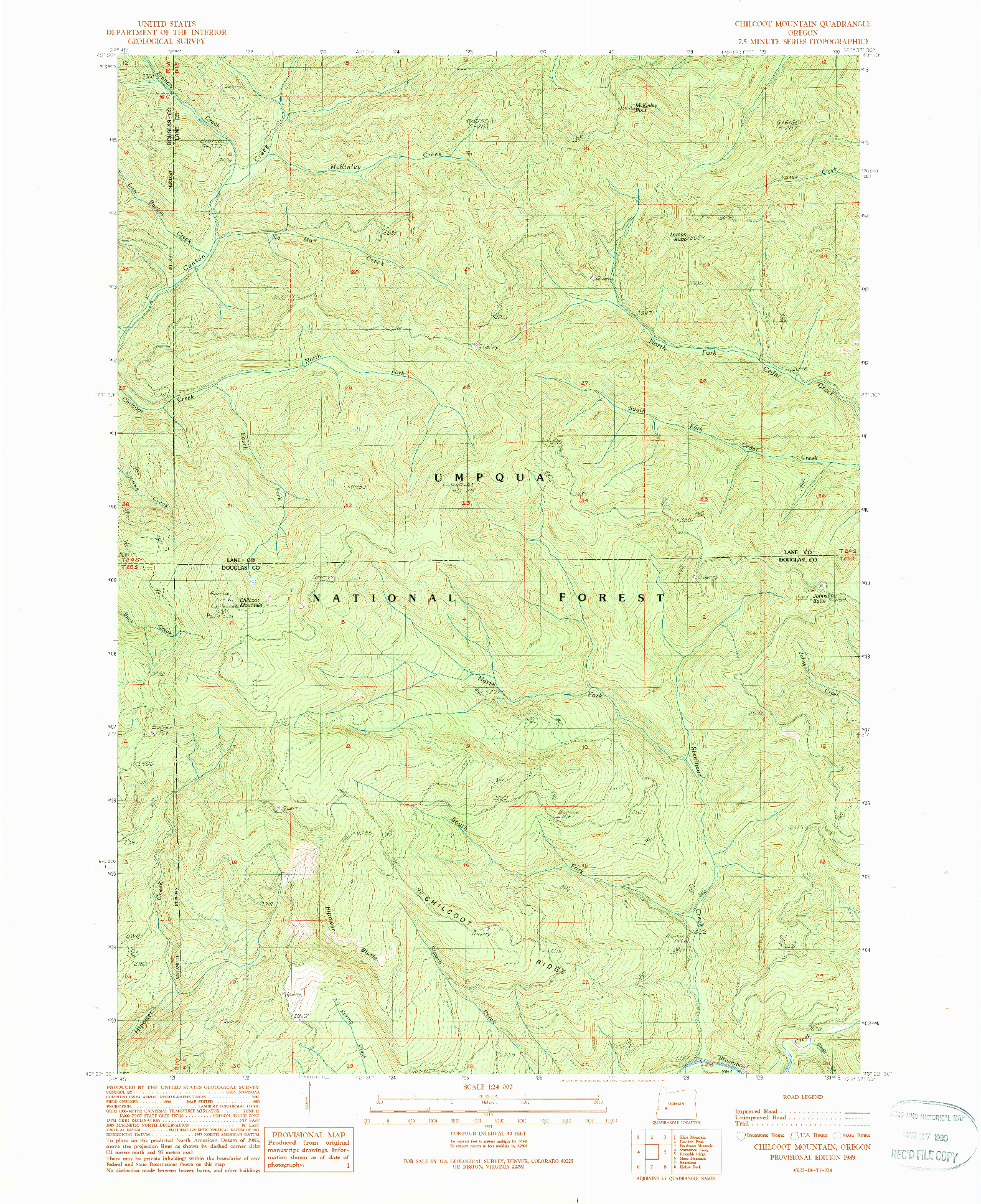 USGS 1:24000-SCALE QUADRANGLE FOR CHILCOOT MOUNTAIN, OR 1989
