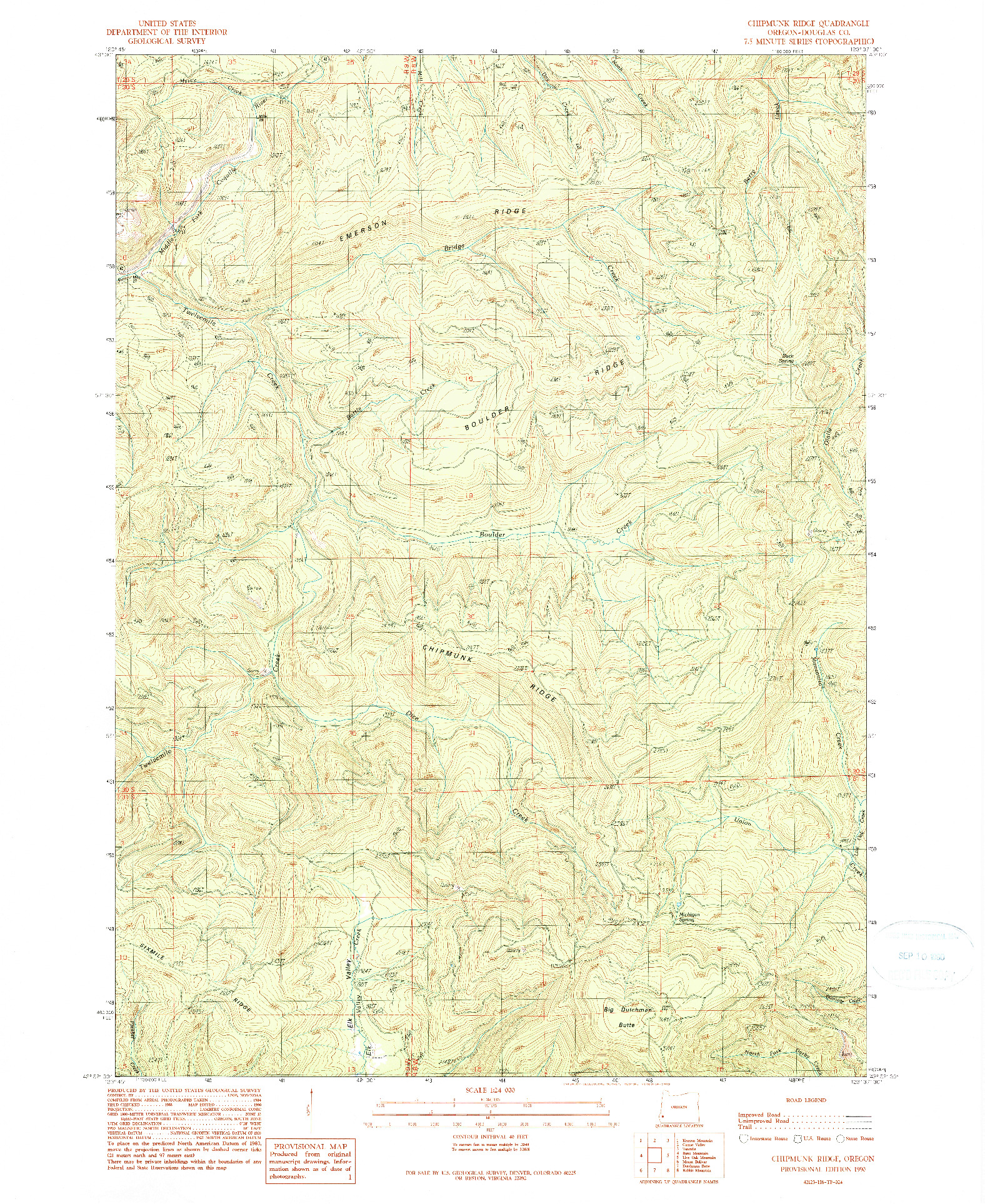 USGS 1:24000-SCALE QUADRANGLE FOR CHIPMUNK RIDGE, OR 1990
