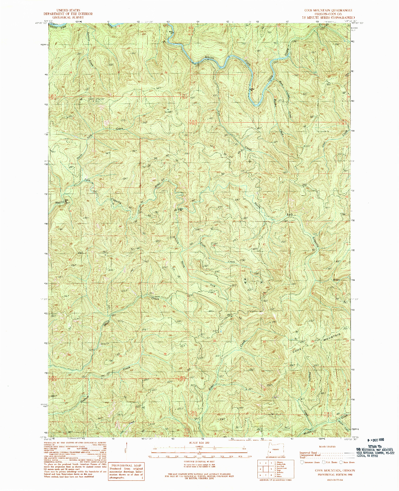 USGS 1:24000-SCALE QUADRANGLE FOR COOS MOUNTAIN, OR 1990