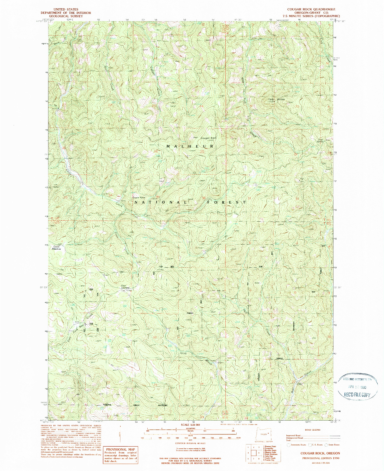 USGS 1:24000-SCALE QUADRANGLE FOR COUGAR ROCK, OR 1990