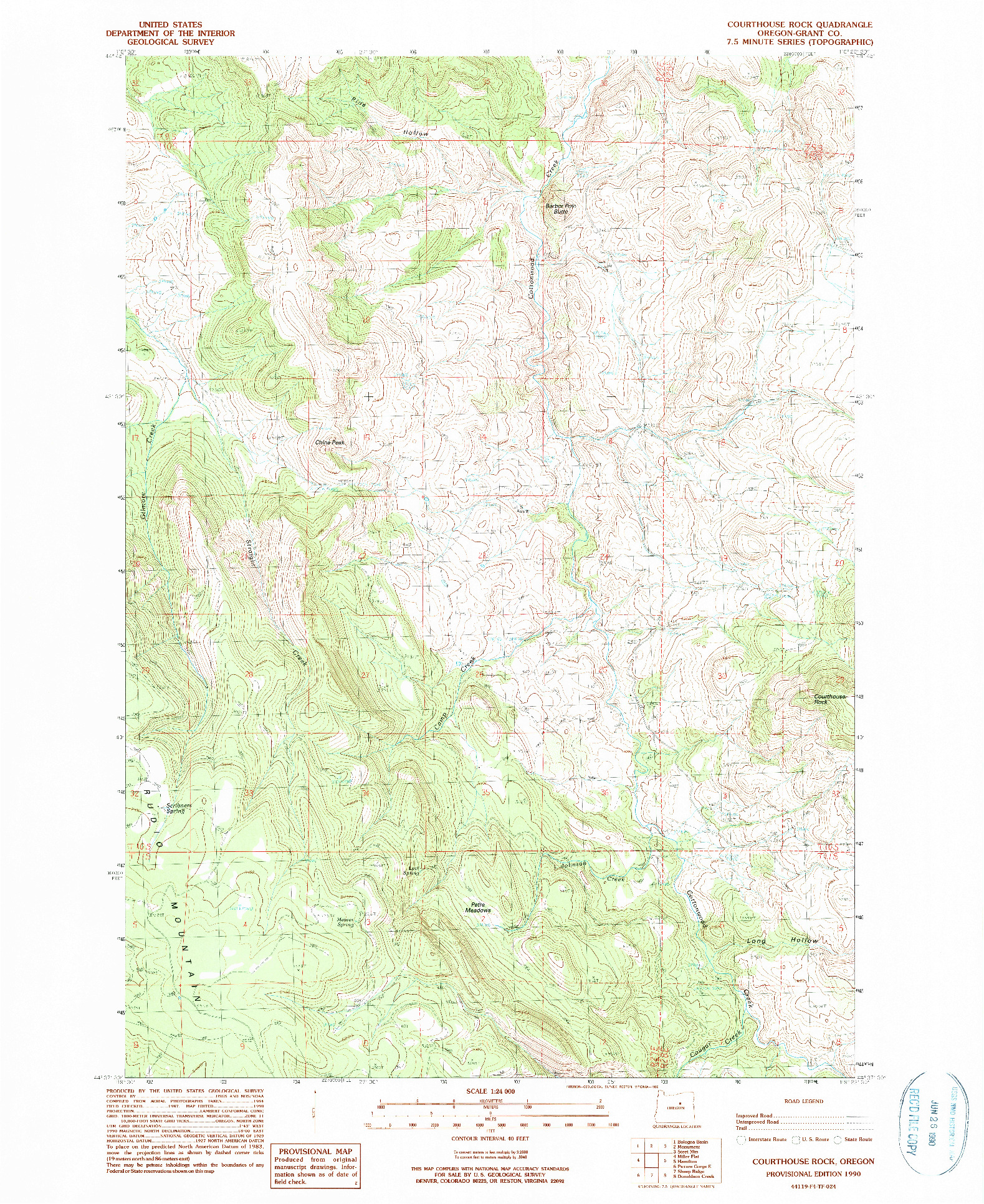 USGS 1:24000-SCALE QUADRANGLE FOR COURTHOUSE ROCK, OR 1990
