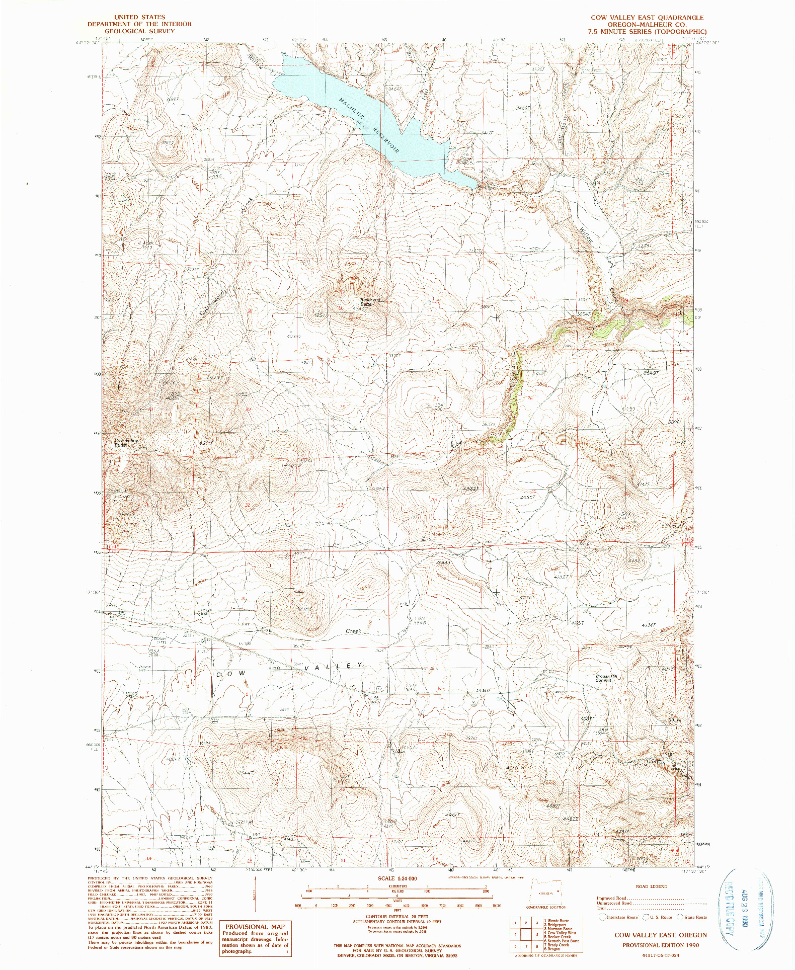 USGS 1:24000-SCALE QUADRANGLE FOR COW VALLEY EAST, OR 1990