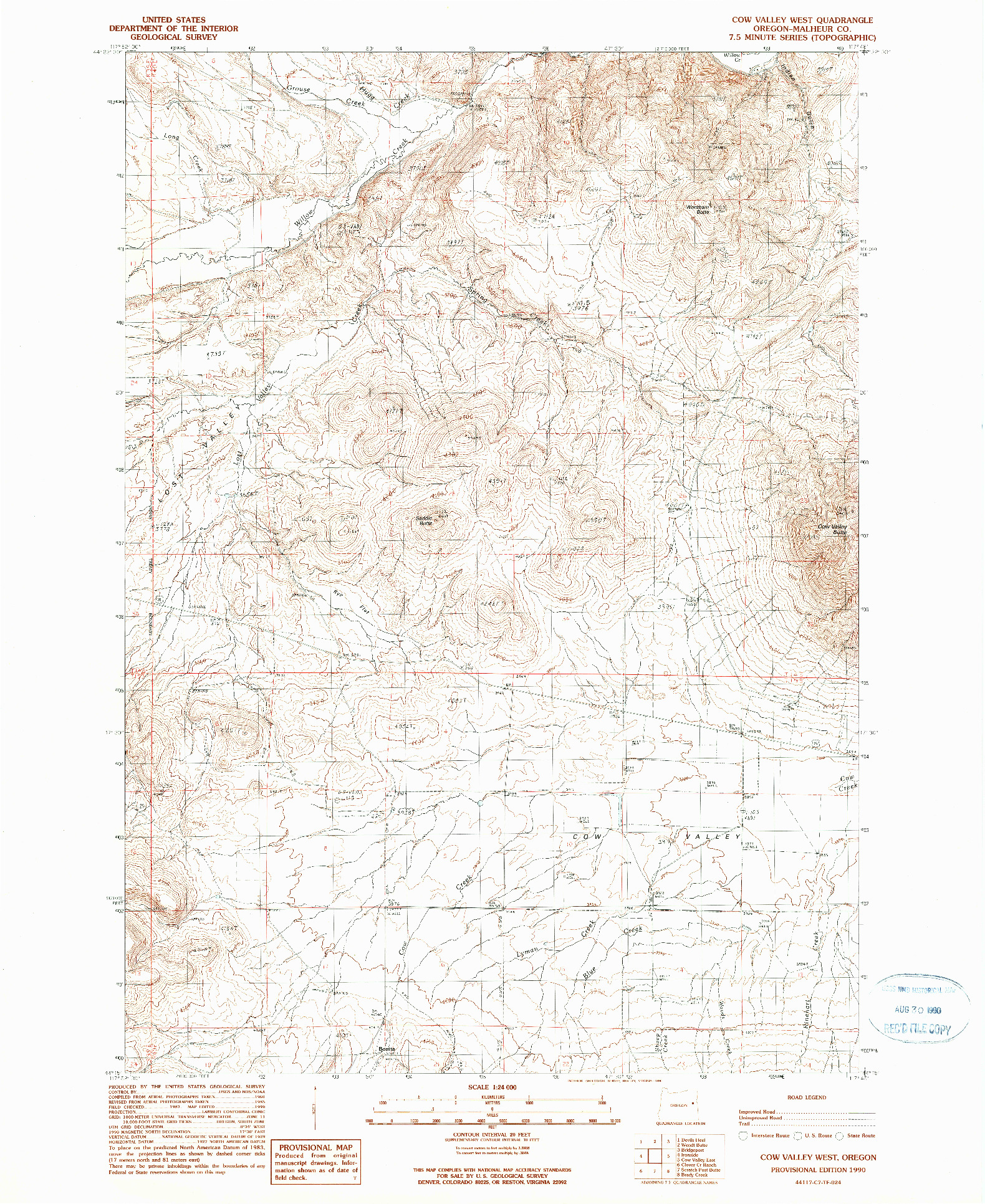 USGS 1:24000-SCALE QUADRANGLE FOR COW VALLEY WEST, OR 1990