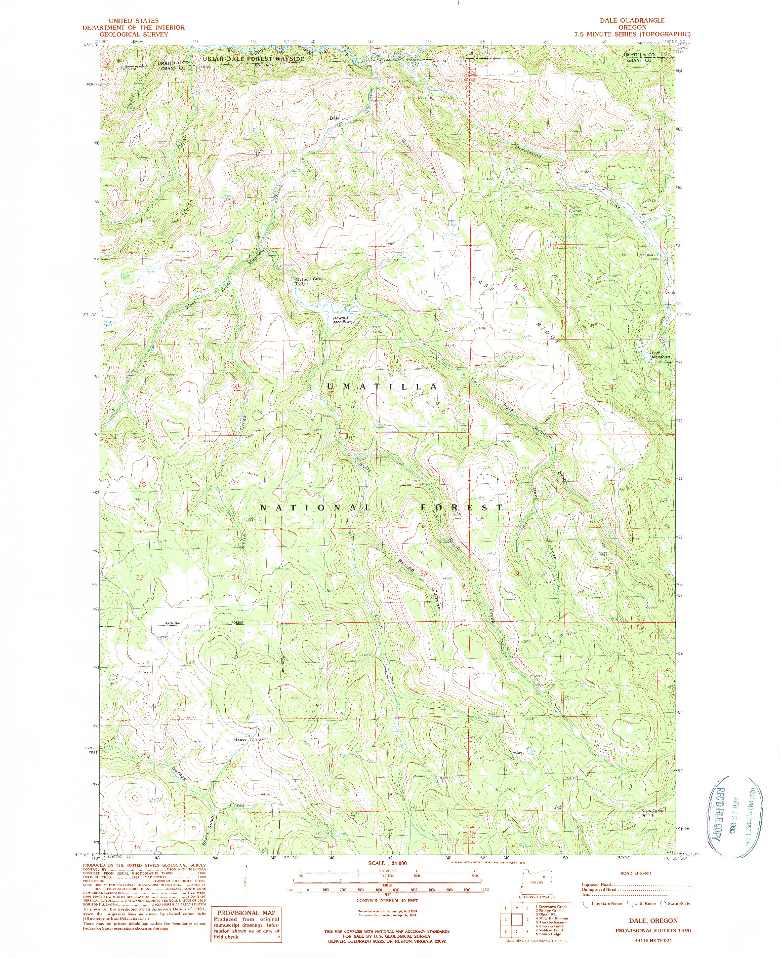USGS 1:24000-SCALE QUADRANGLE FOR DALE, OR 1990