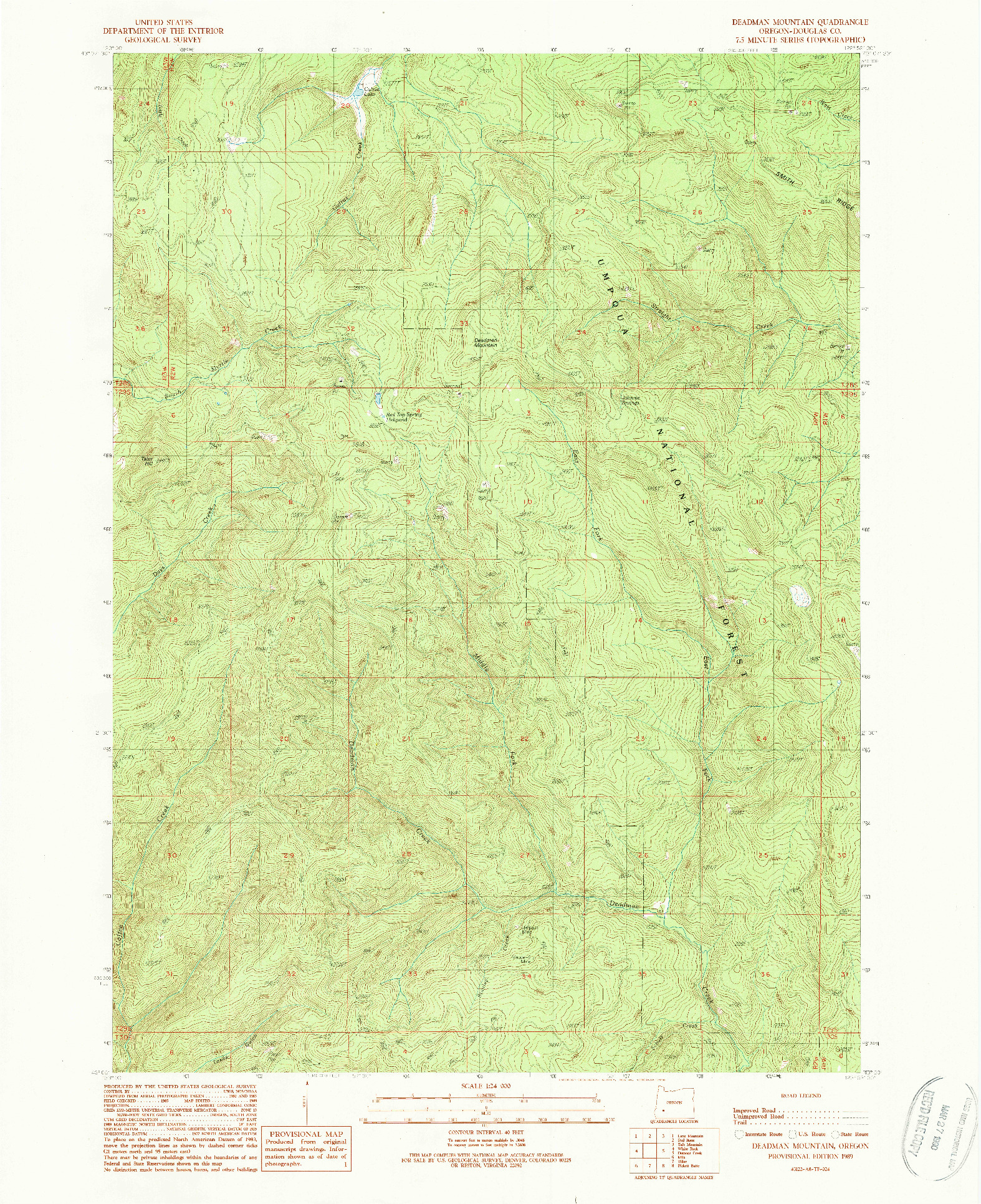USGS 1:24000-SCALE QUADRANGLE FOR DEADMAN MOUNTAIN, OR 1989