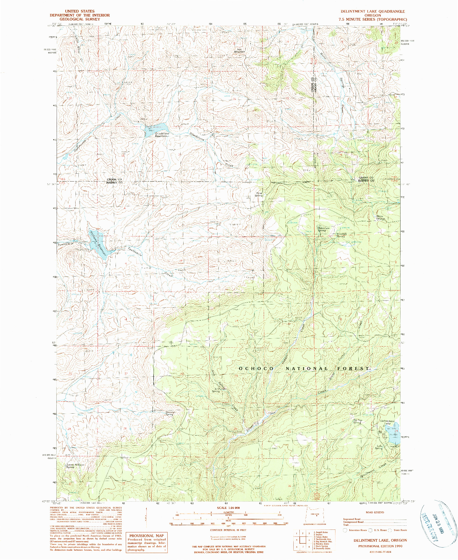 USGS 1:24000-SCALE QUADRANGLE FOR DELINTMENT LAKE, OR 1990