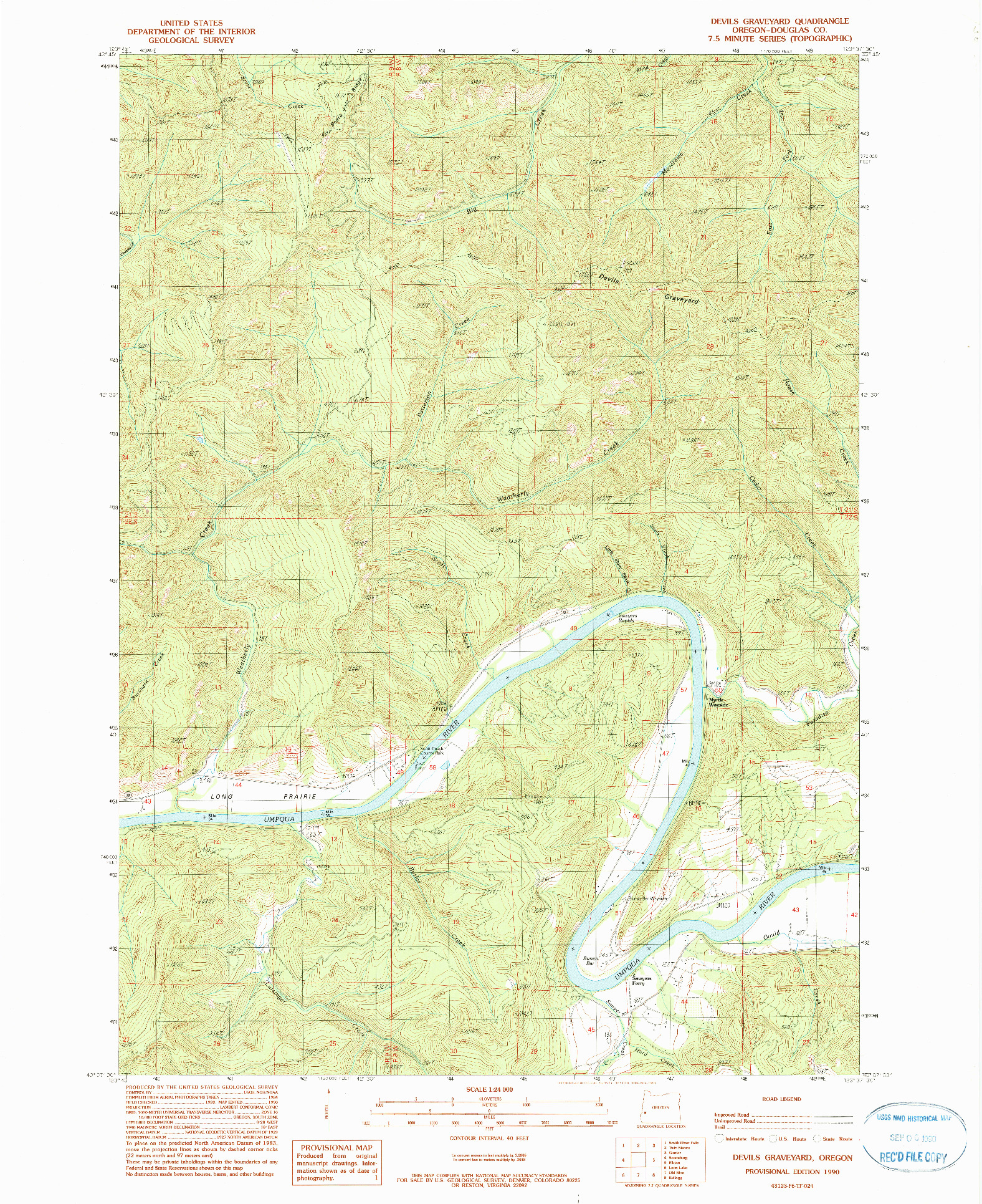 USGS 1:24000-SCALE QUADRANGLE FOR DEVILS GRAVEYARD, OR 1990