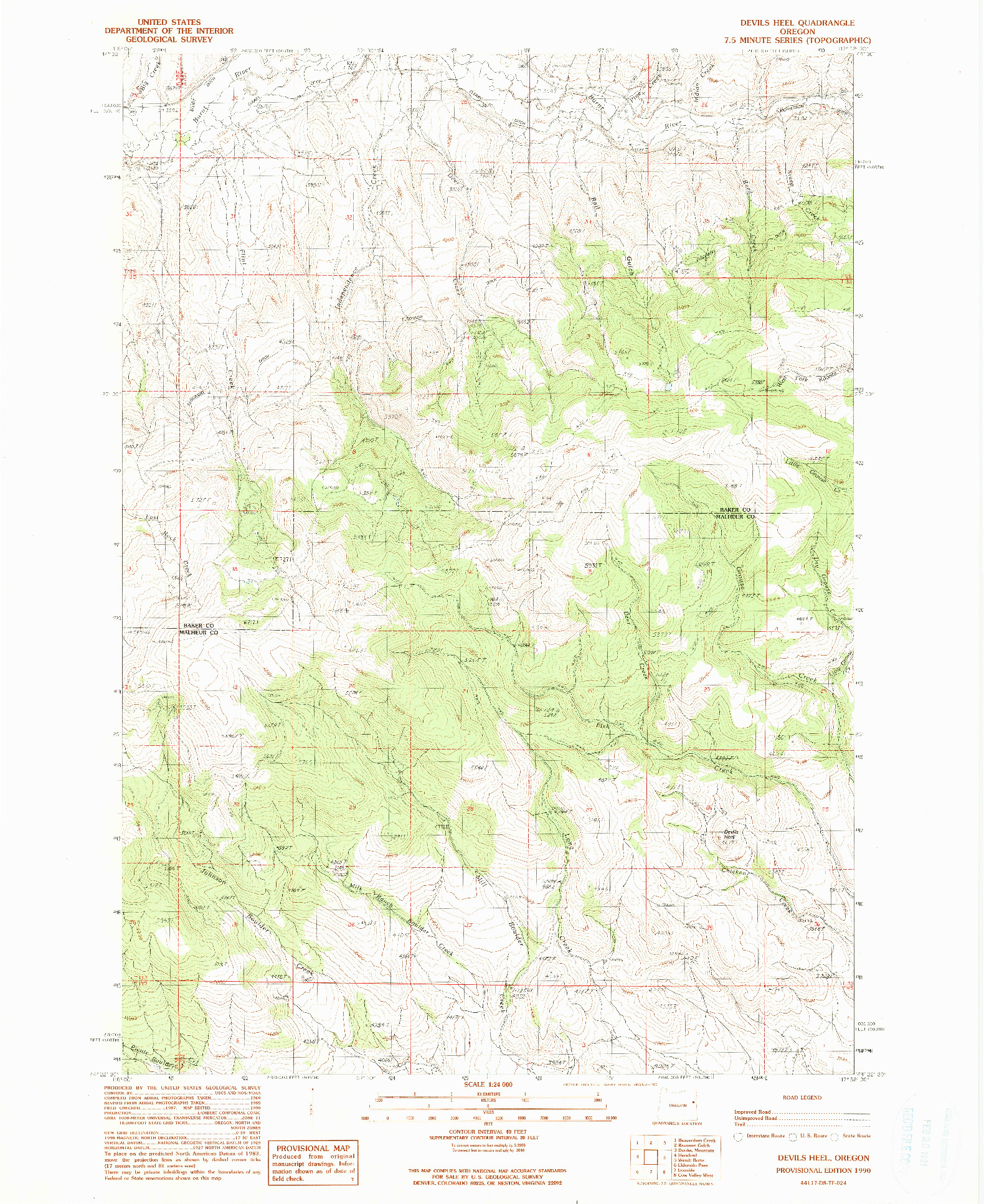 USGS 1:24000-SCALE QUADRANGLE FOR DEVILS HEEL, OR 1990