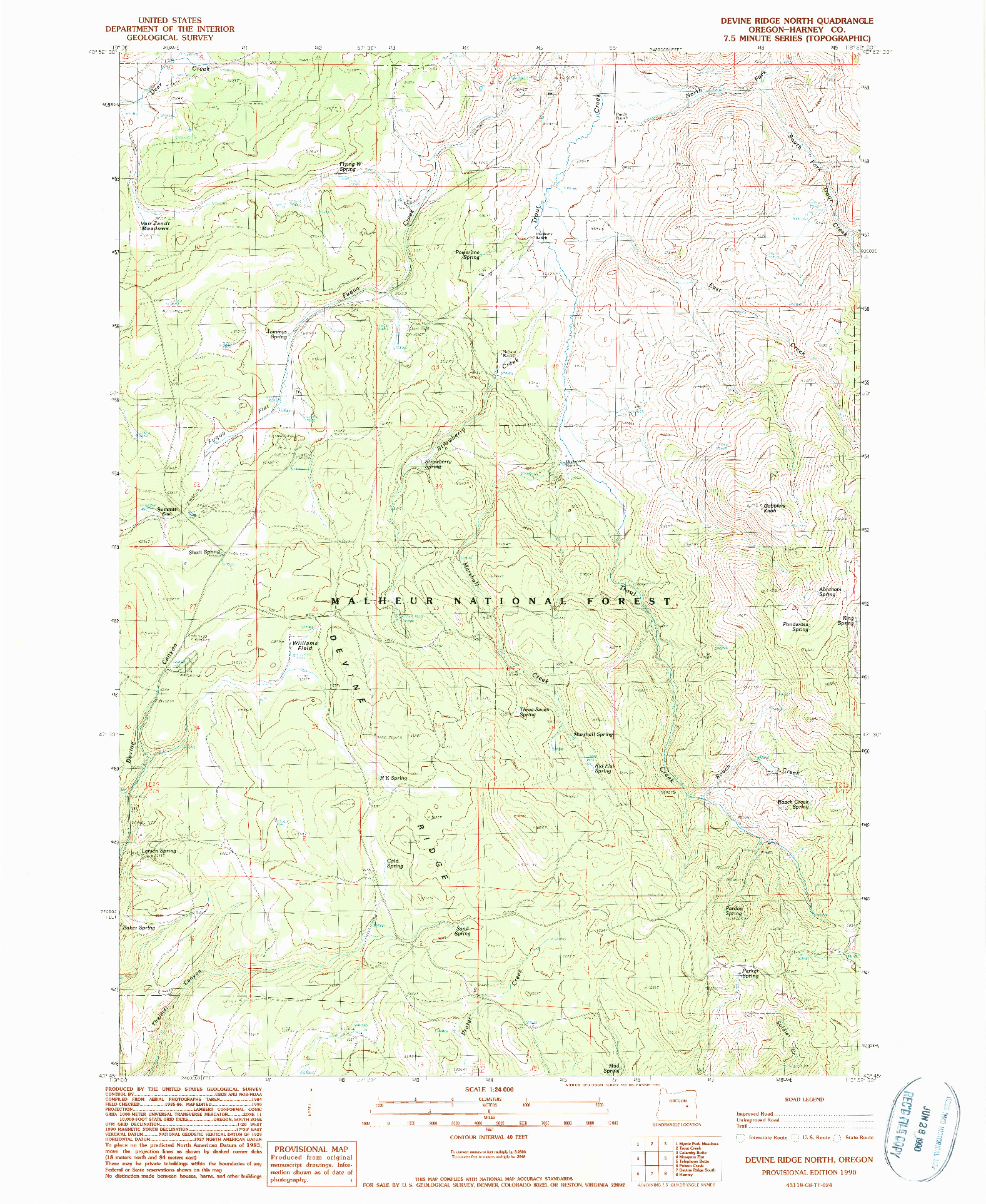 USGS 1:24000-SCALE QUADRANGLE FOR DEVINE RIDGE NORTH, OR 1990