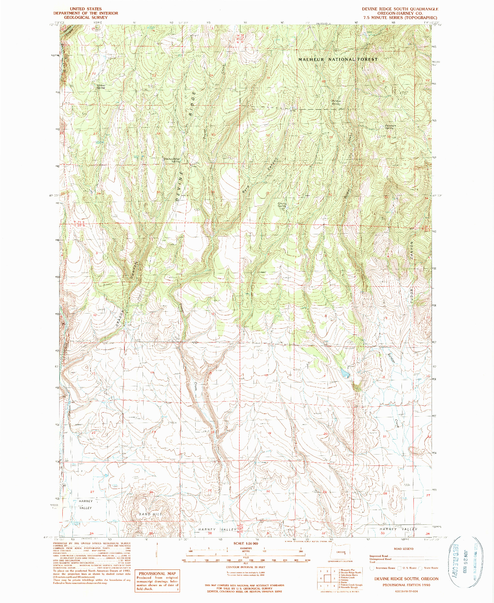 USGS 1:24000-SCALE QUADRANGLE FOR DEVINE RIDGE SOUTH, OR 1990