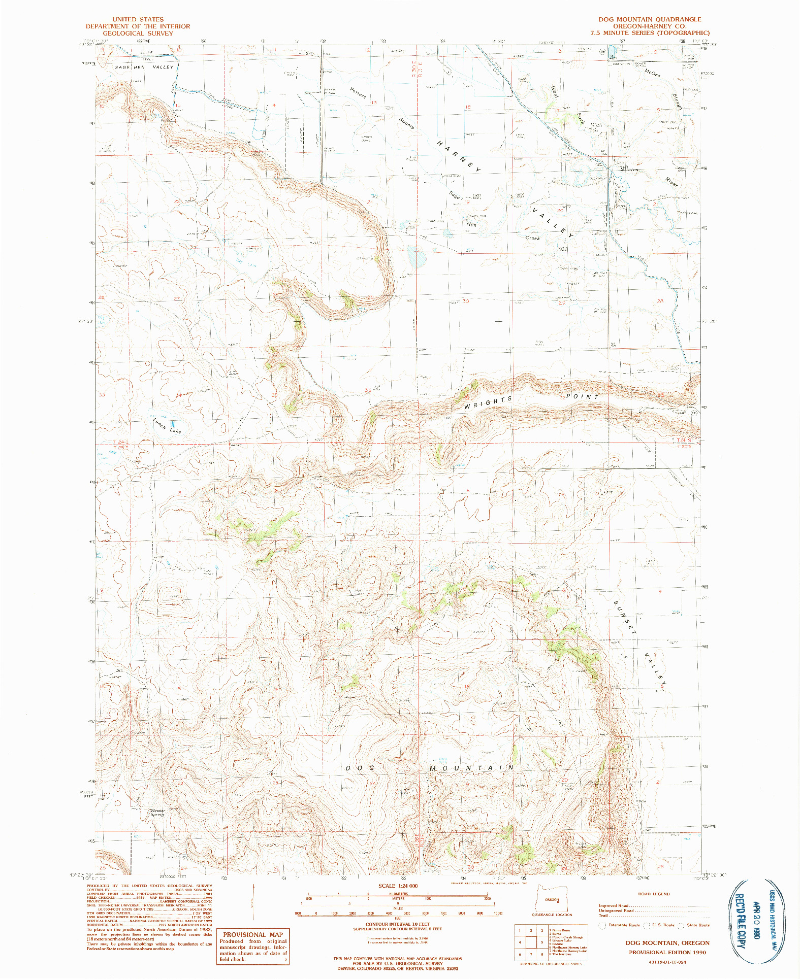 USGS 1:24000-SCALE QUADRANGLE FOR DOG MOUNTAIN, OR 1990