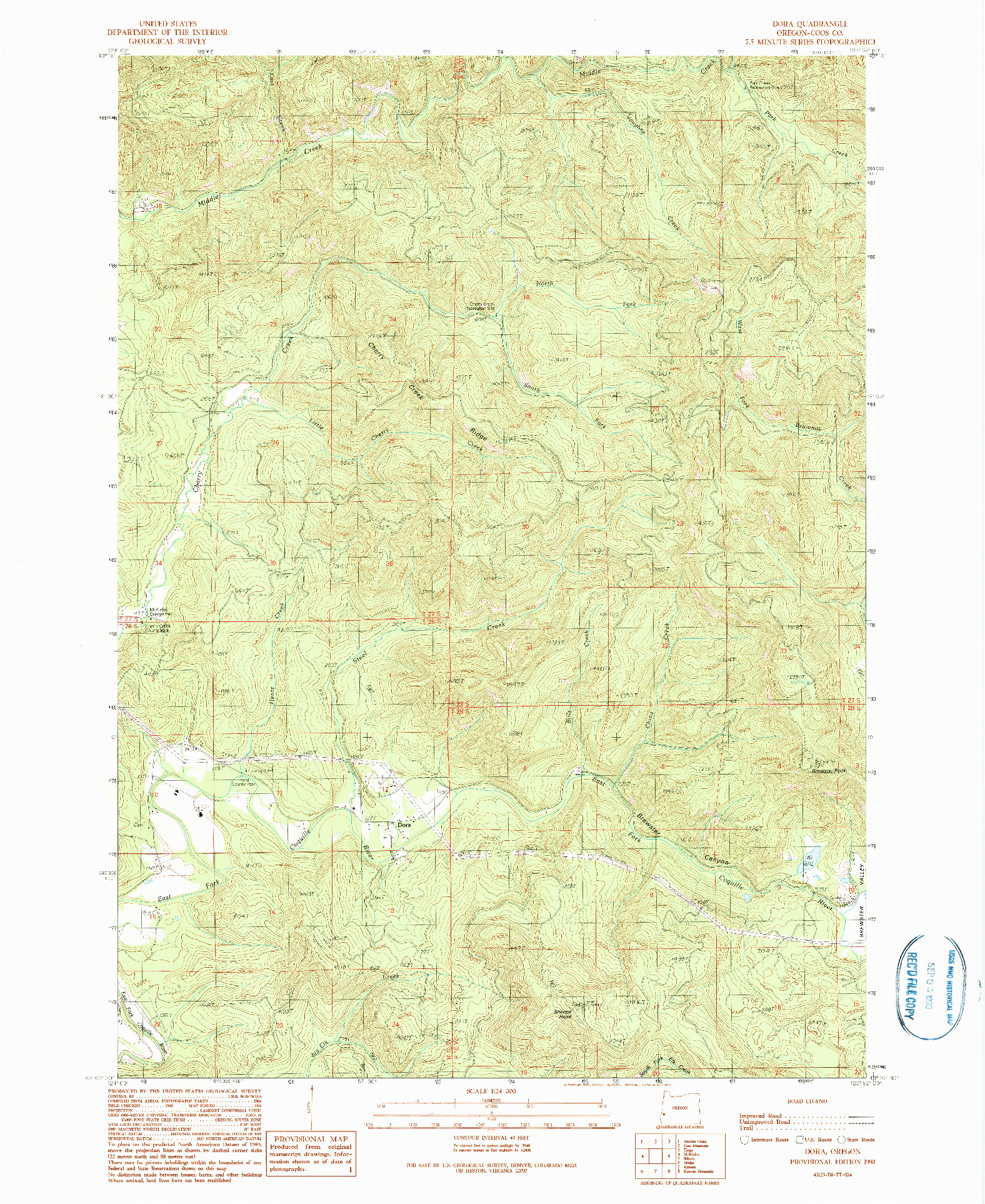 USGS 1:24000-SCALE QUADRANGLE FOR DORA, OR 1990