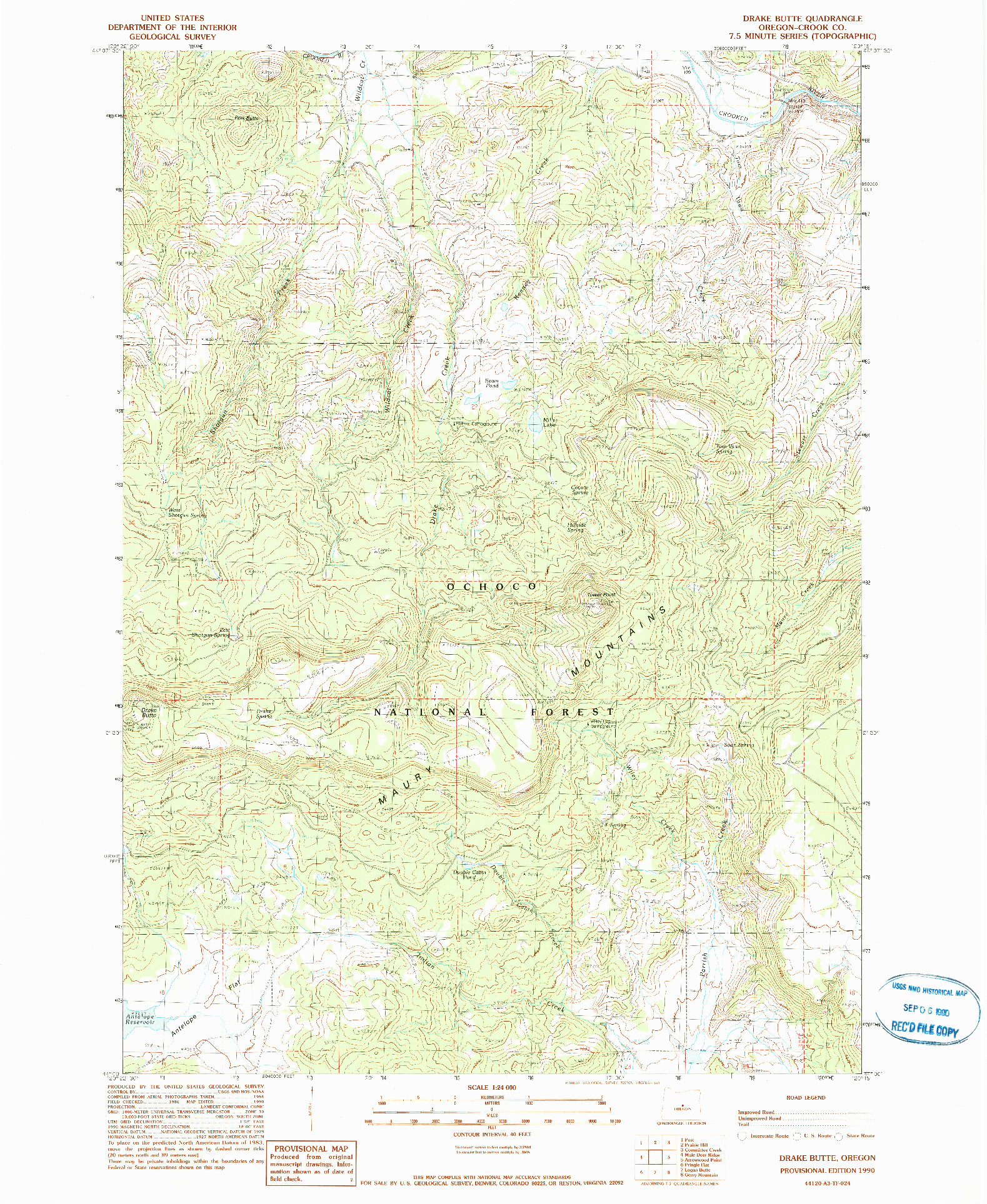 USGS 1:24000-SCALE QUADRANGLE FOR DRAKE BUTTE, OR 1990