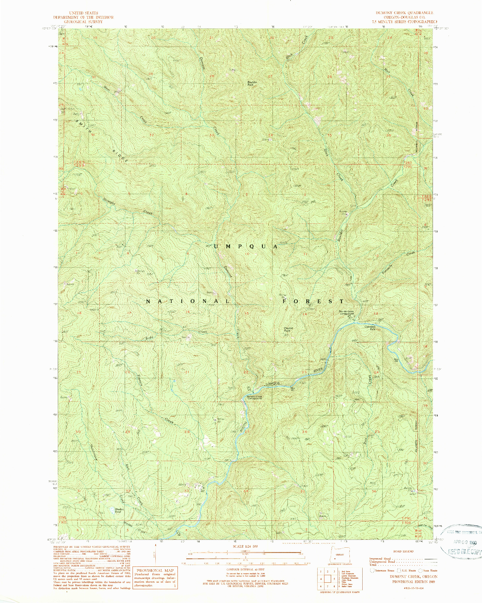 USGS 1:24000-SCALE QUADRANGLE FOR DUMONT CREEK, OR 1989